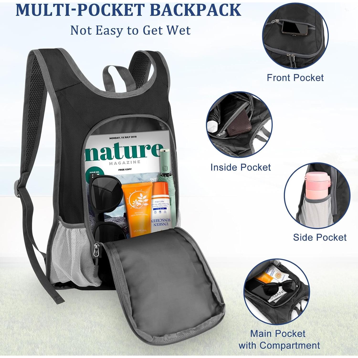 Mochila de Senderismo Qcute 15L Plegable Impermeable Unisex