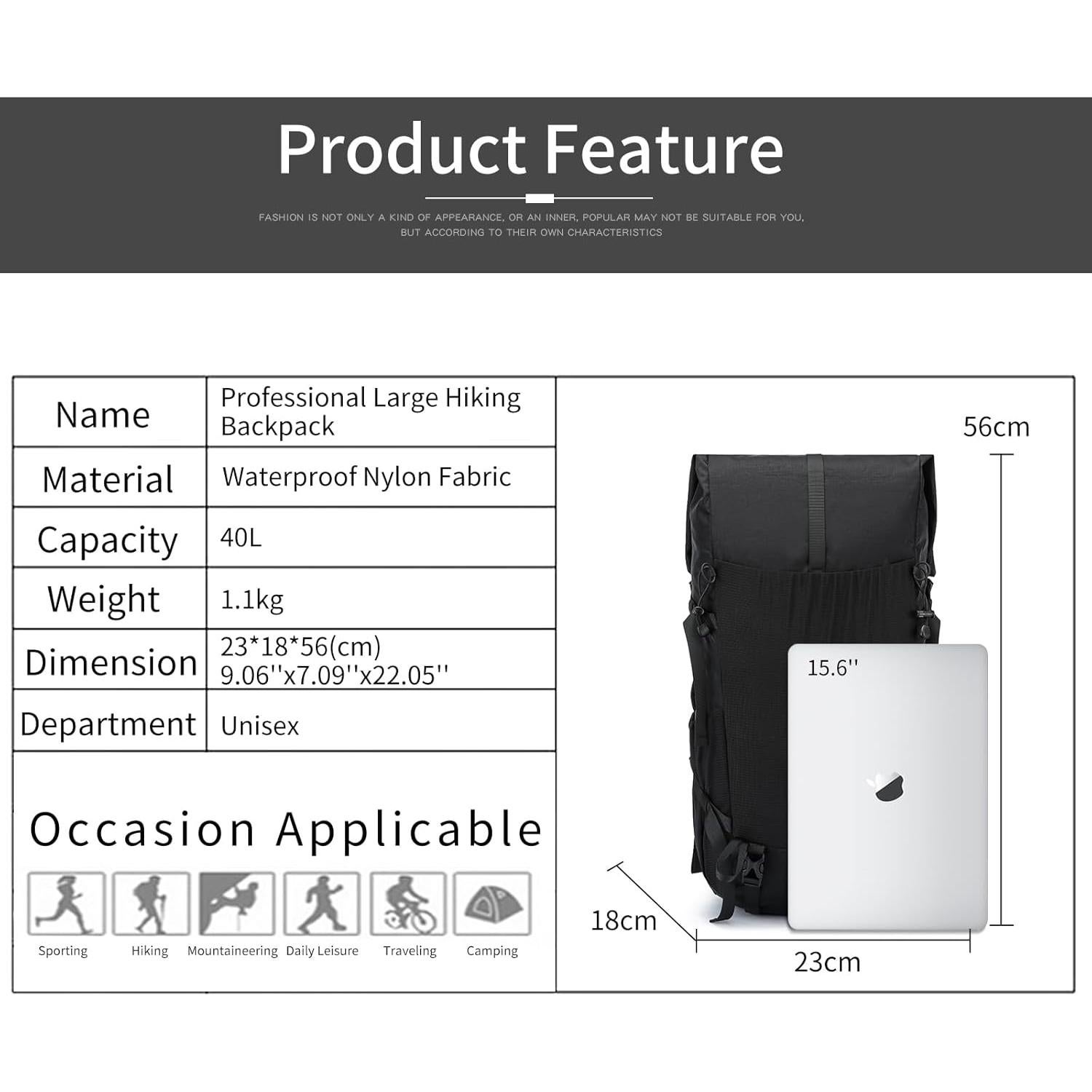 Mochila de Senderismo 40L X-PAC Negra con Marco Interno