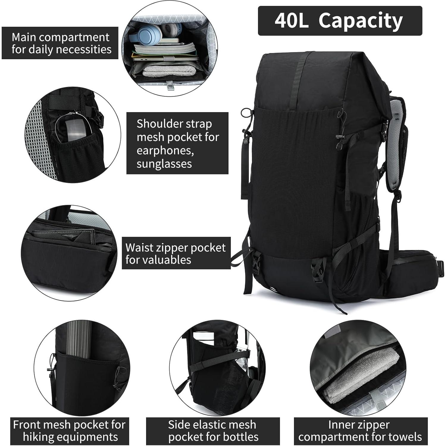 Mochila de Senderismo 40L X-PAC Negra con Marco Interno