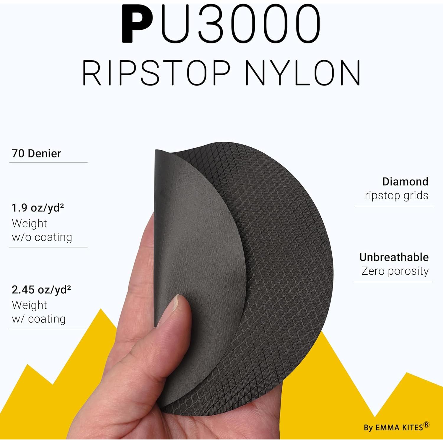 Tela Nylon Ripstop EMMA KITES 1 Yarda 100% Impermeable Negro