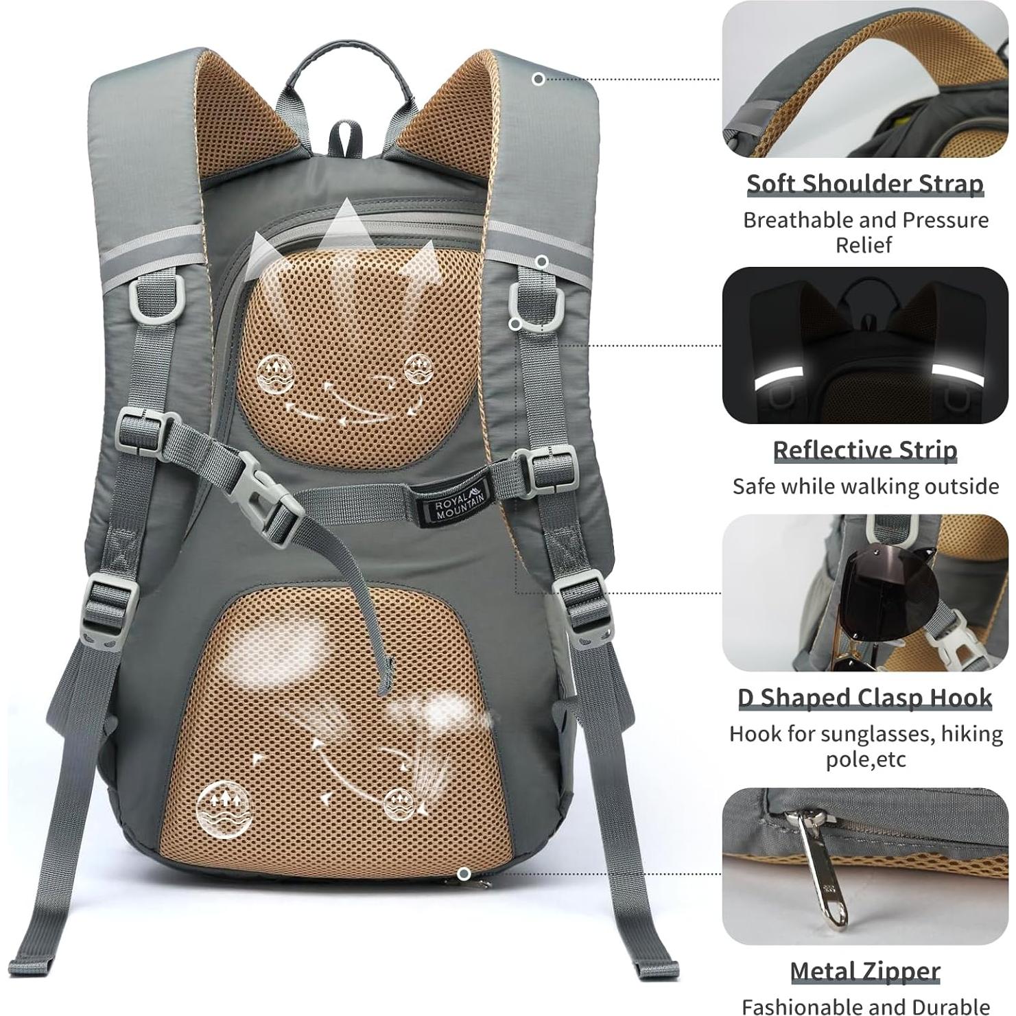 Mochila de Senderismo 20L Gris Unisex Resistente al Agua