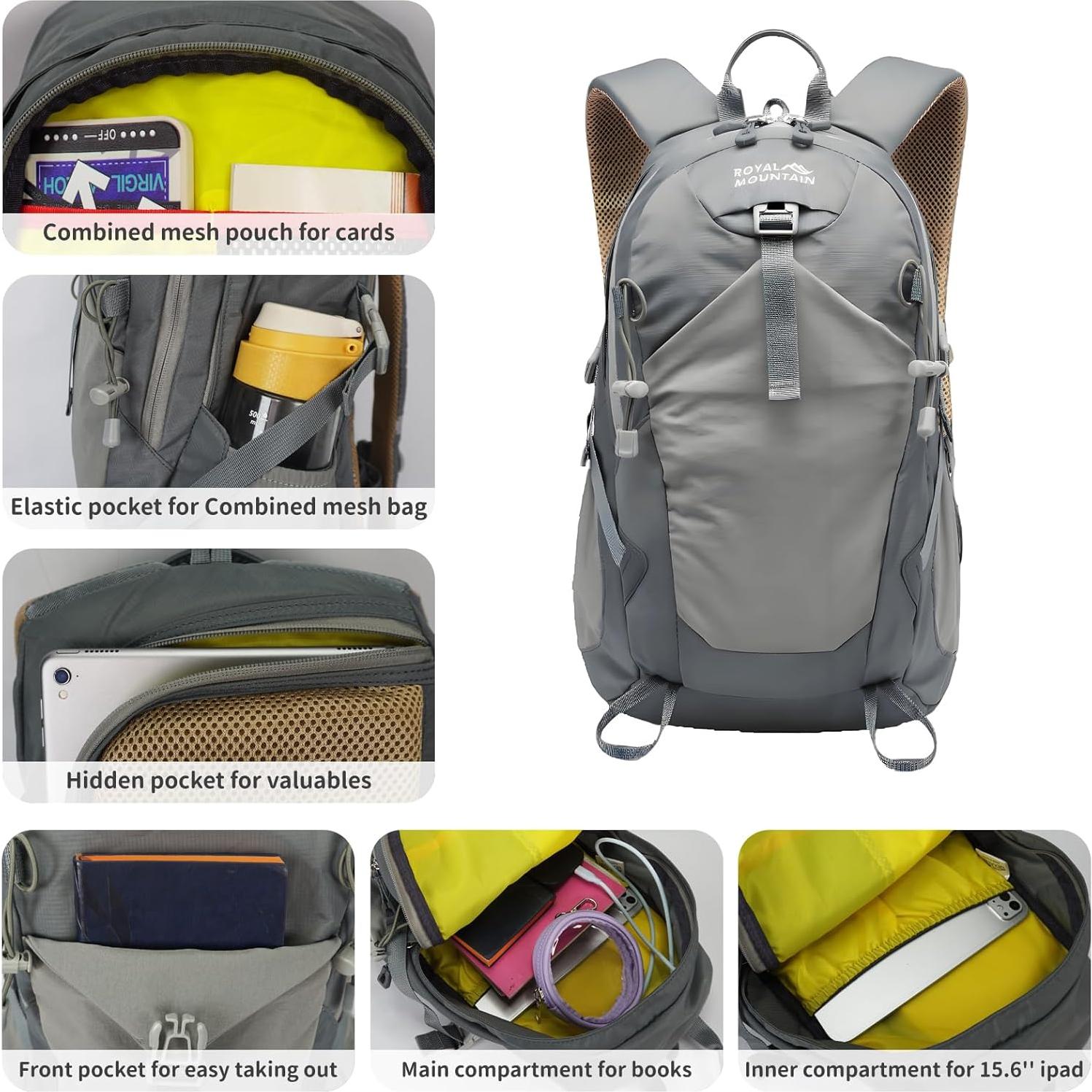 Mochila de Senderismo 20L Gris Unisex Resistente al Agua