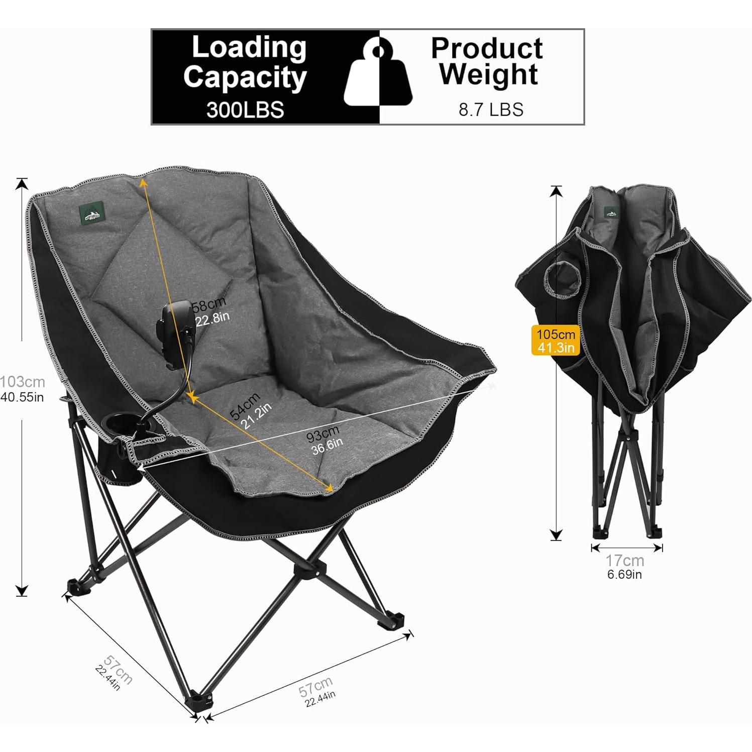 Silla de Camping Plegable Northroad Acolchada 136 kg Negra