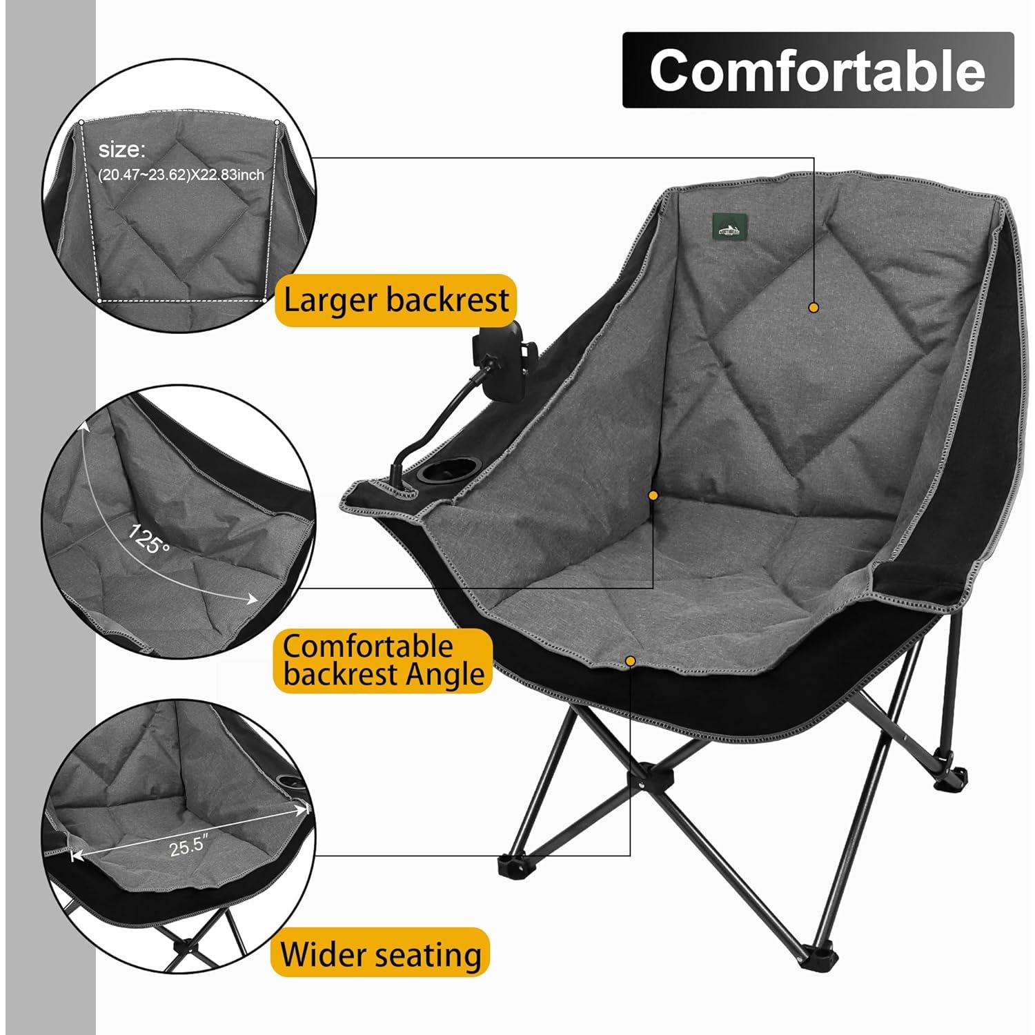 Silla de Camping Plegable Northroad Acolchada 136 kg Negra