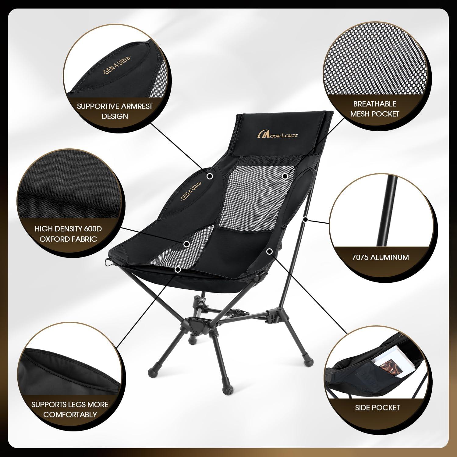 Silla de Camping Plegable MOON LENCE CH33 Respaldo Alto 150kg