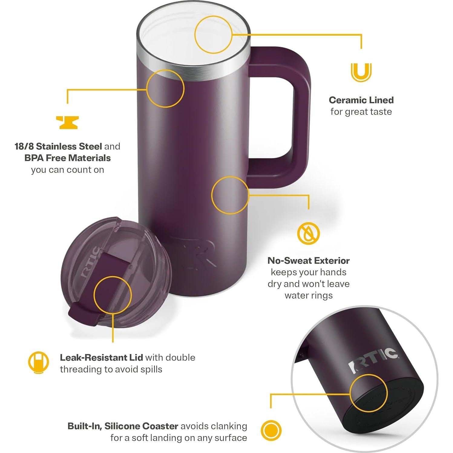 Taza de Viaje RTIC 591ml Aislada Acero Inoxidable Ciruela