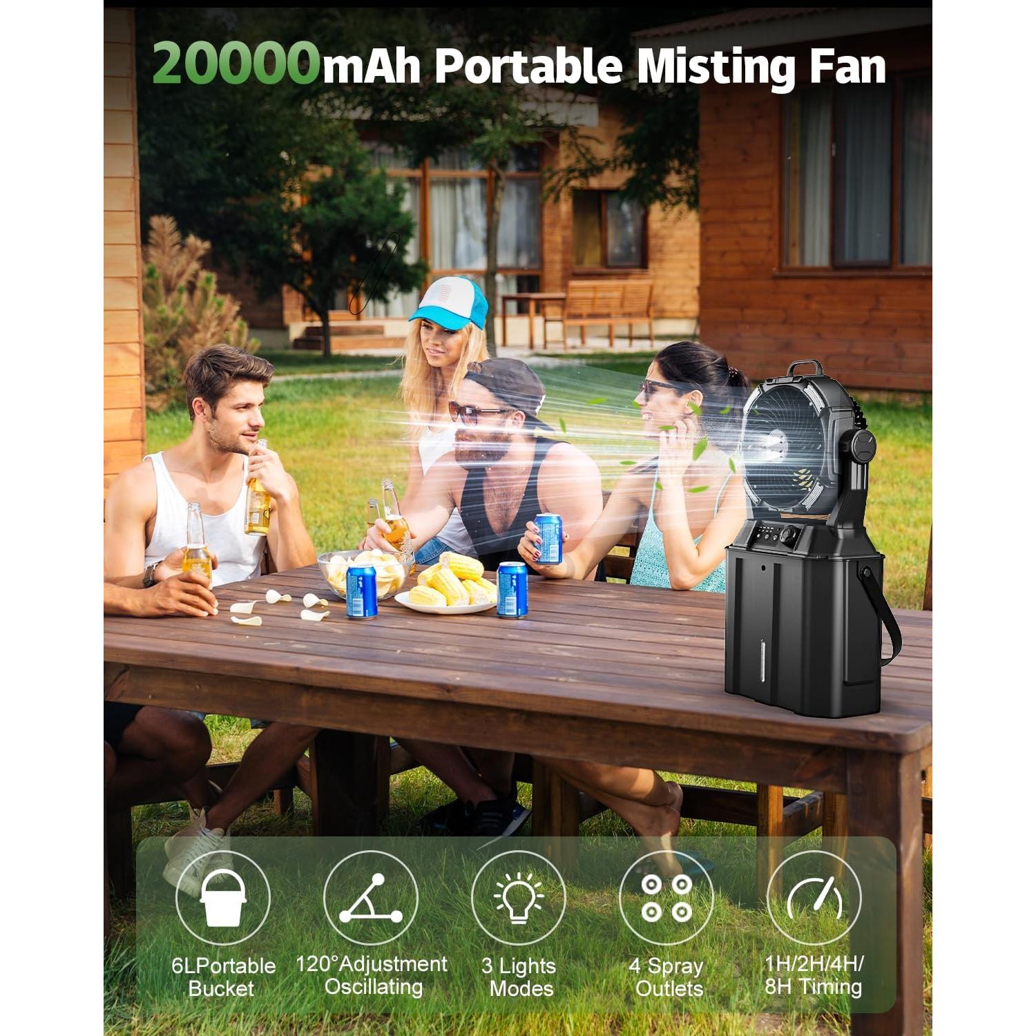 Ventilador de Nebulización Portátil MONISEN 20000mAh 4 Salidas