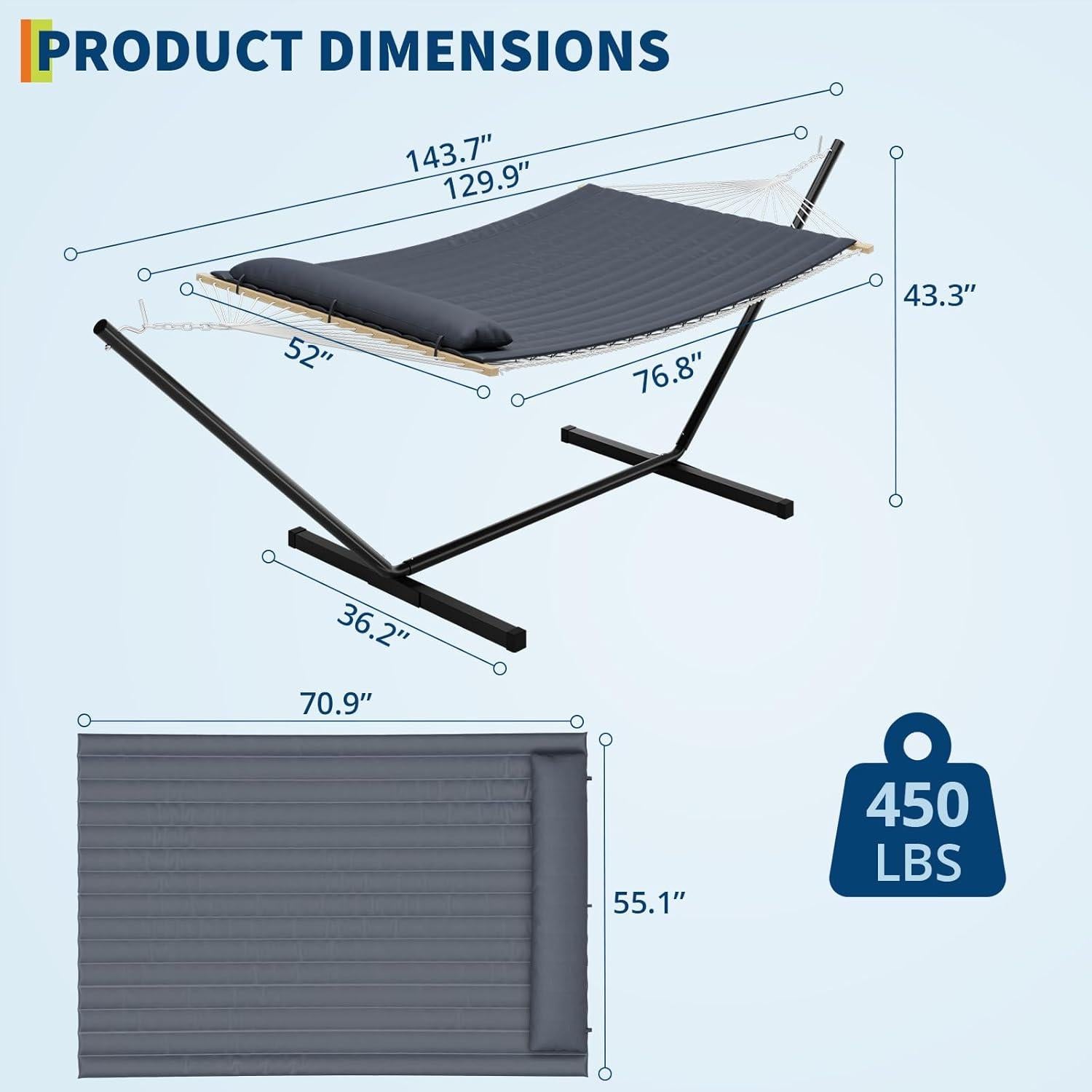 Hamaca Doble TrailBlaze con Soporte - Gris Oscuro, 158.75 kg