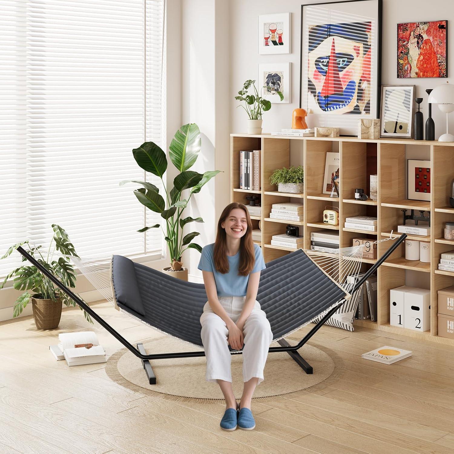 Hamaca Doble TrailBlaze con Soporte - Gris Oscuro, 158.75 kg