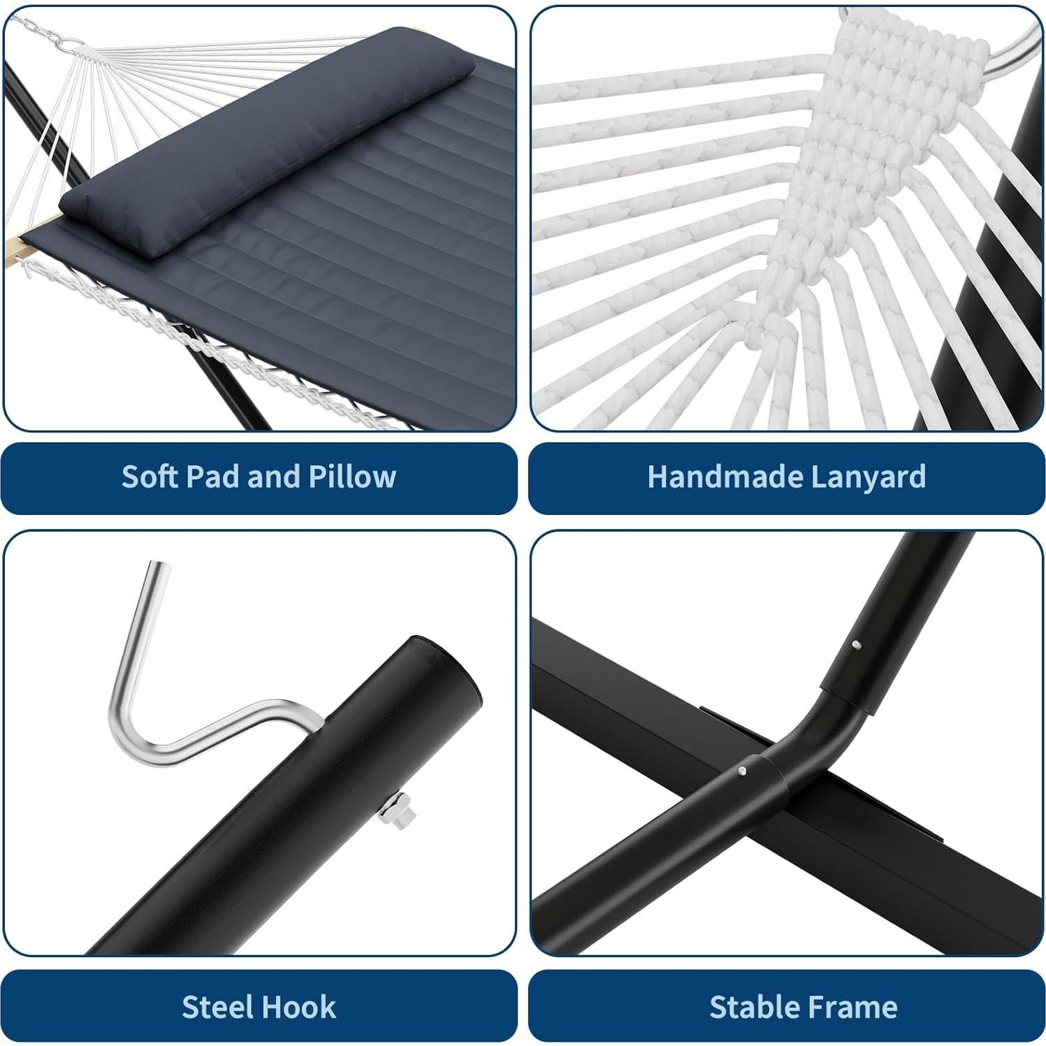 Hamaca Doble TrailBlaze con Soporte - Gris Oscuro, 158.75 kg