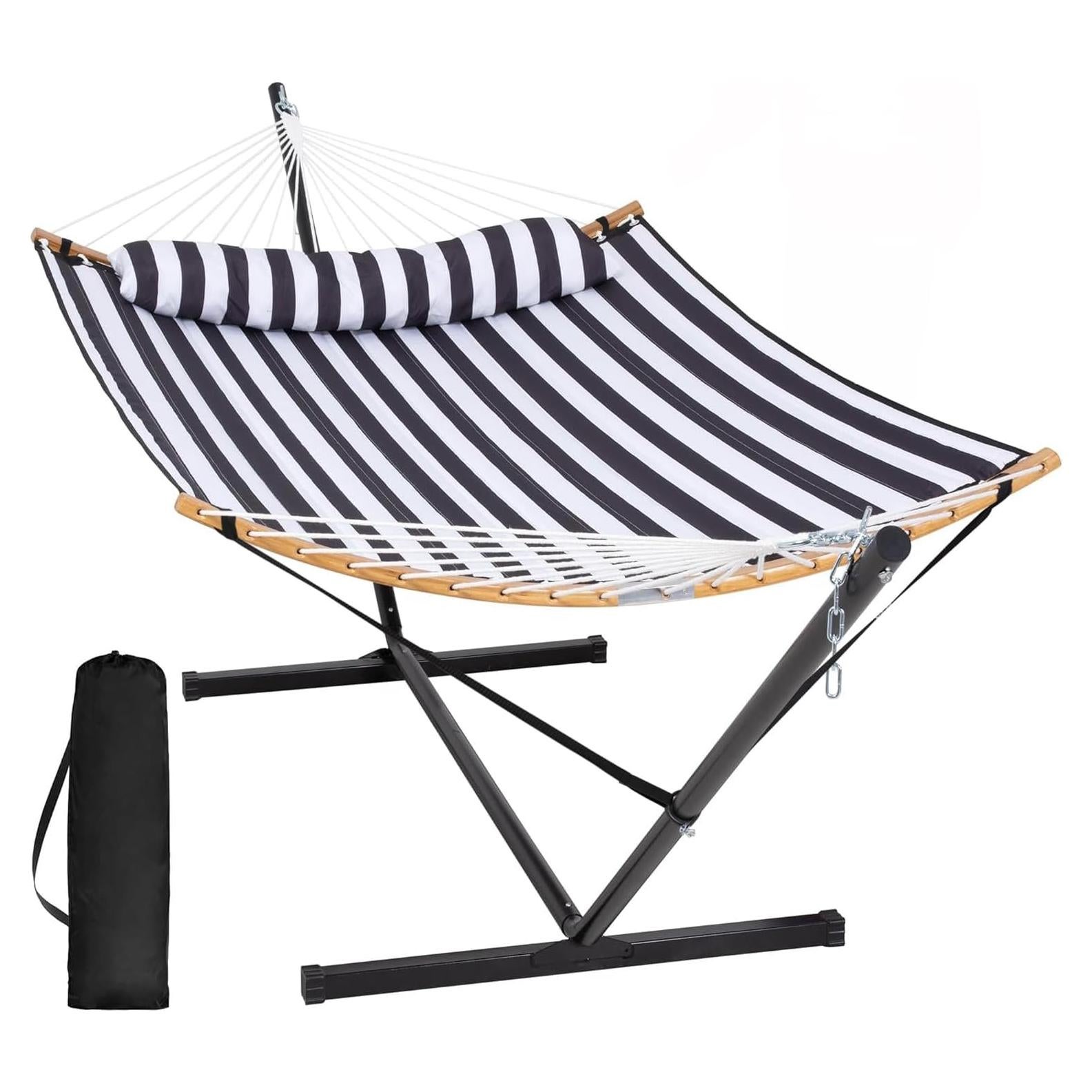 Hamaca Doble SUNCREAT Extra Grande con Soporte, Rayas Negras