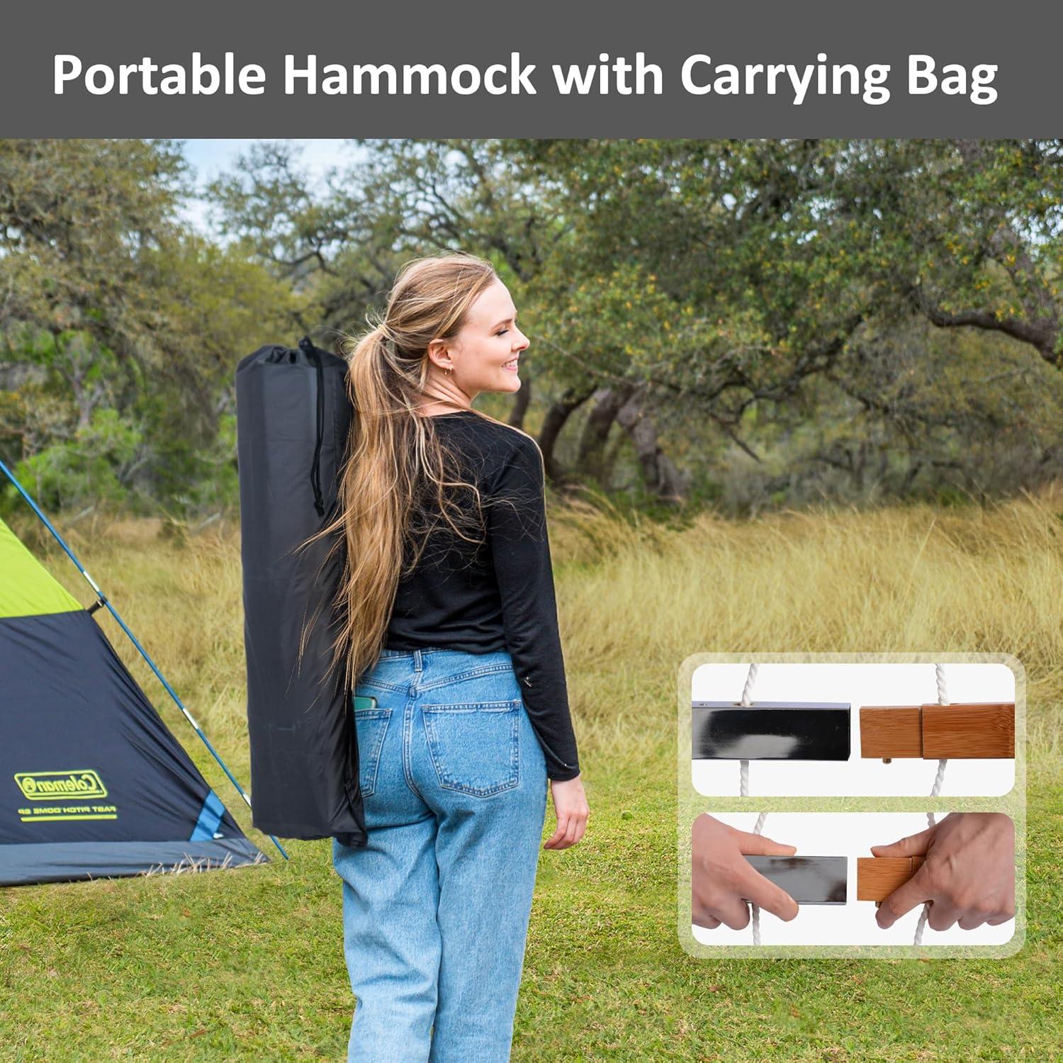 Hamaca Doble SUNCREAT Extra Grande con Soporte, Rayas Negras