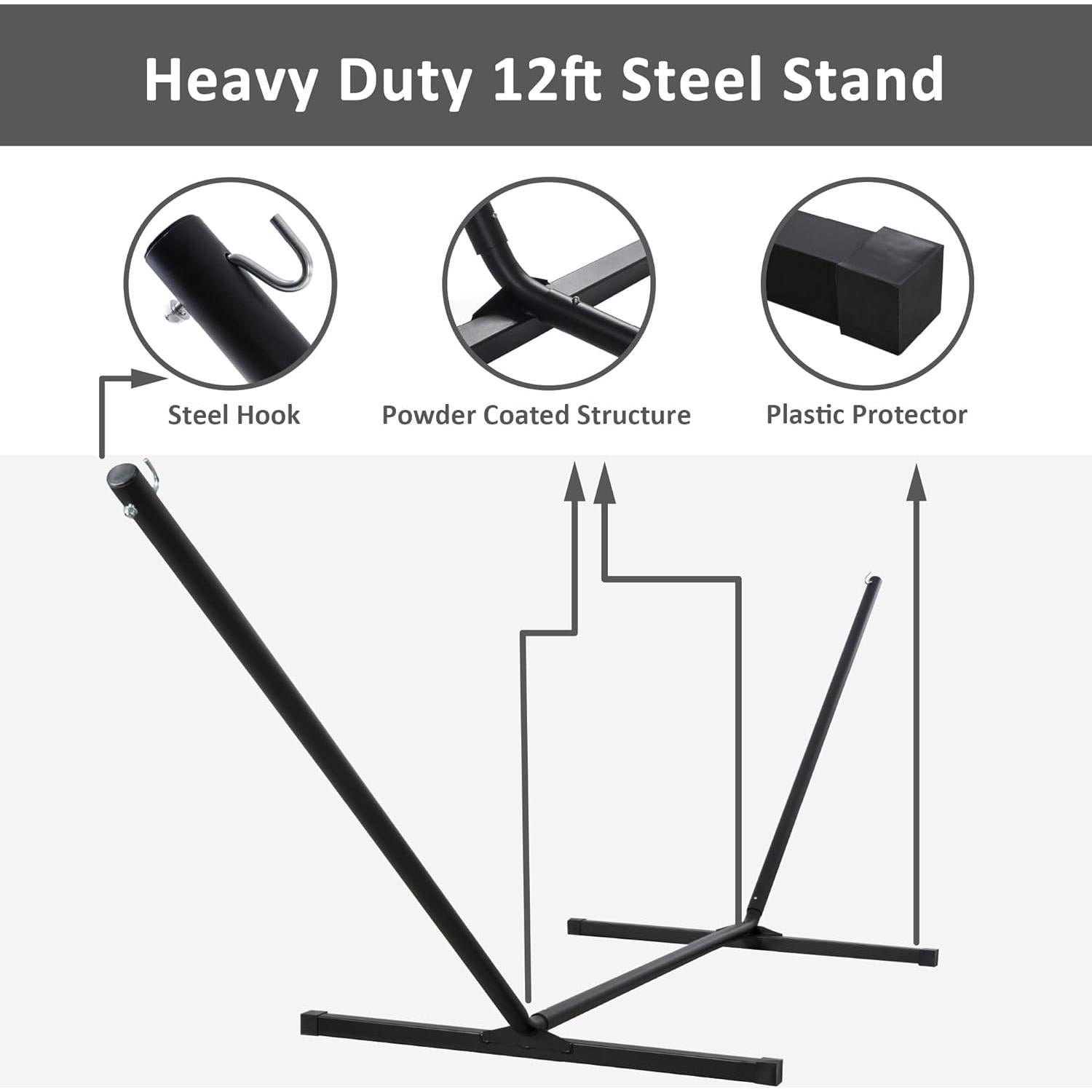 Hamaca Doble SUNCREAT Extra Grande con Soporte, Rayas Negras