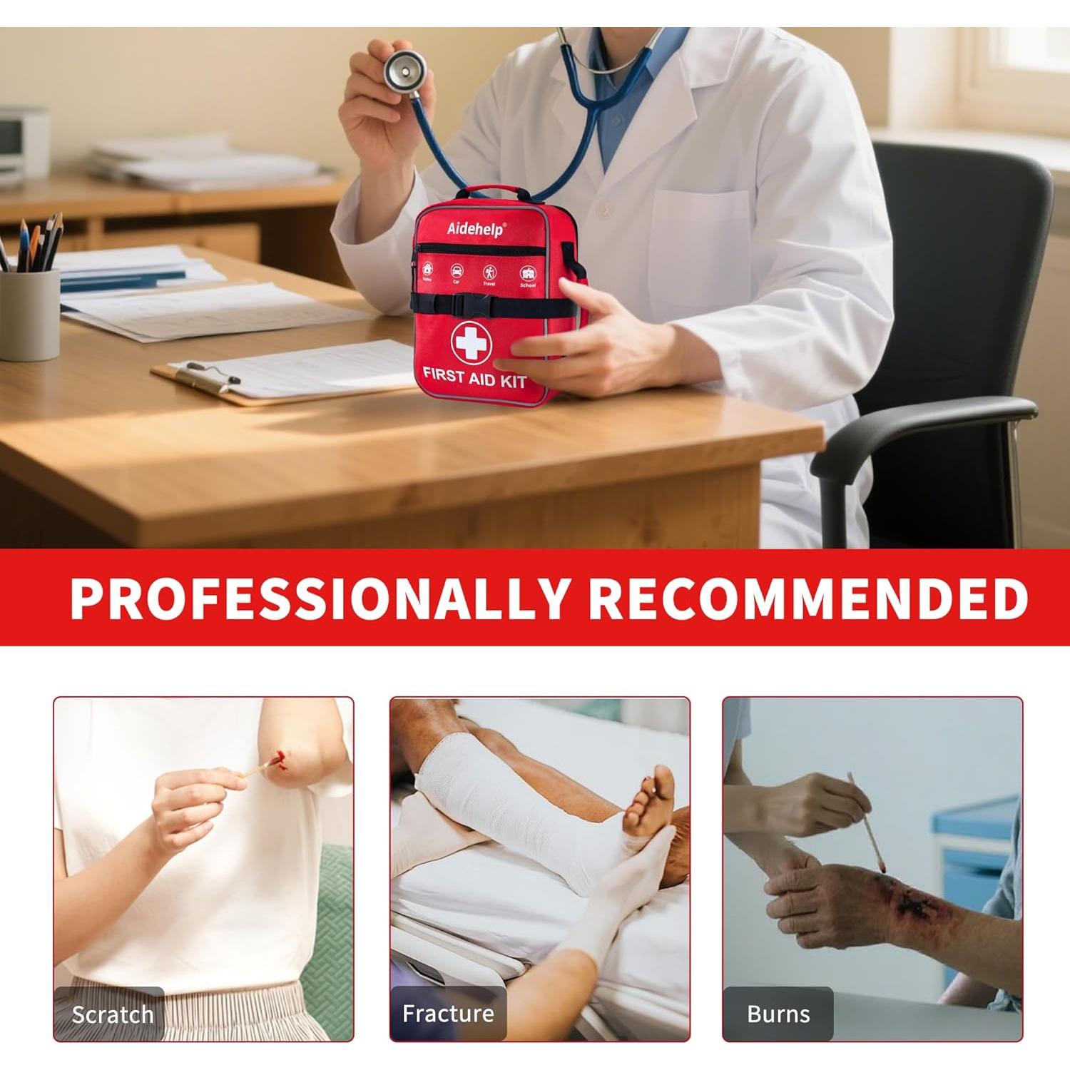 Kit de Primeros Auxilios AIDEHELP 520 Piezas - Emergencia Rojo