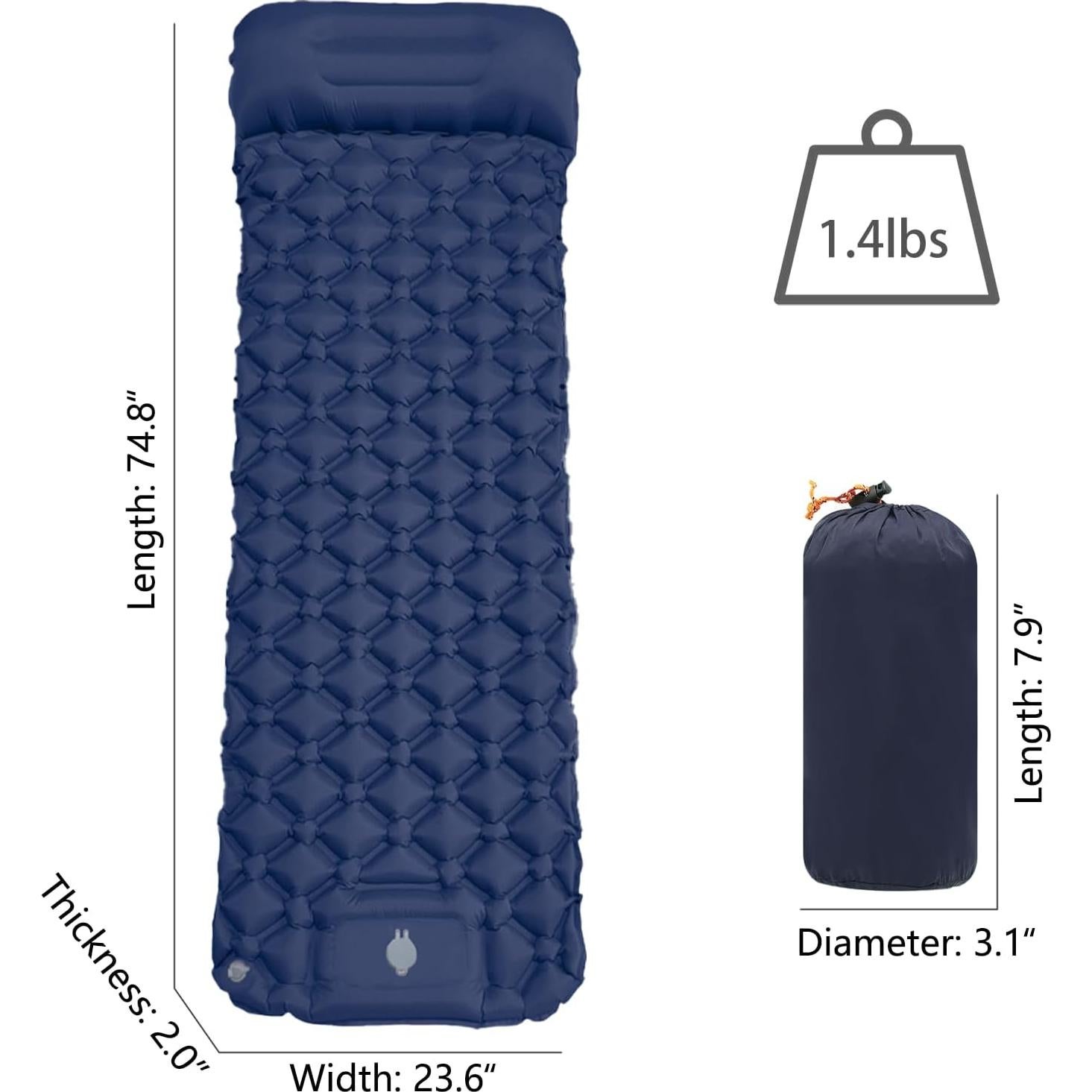 Colchoneta Inflable Wind Tour Ultraligera 189.9x57.9cm Azul