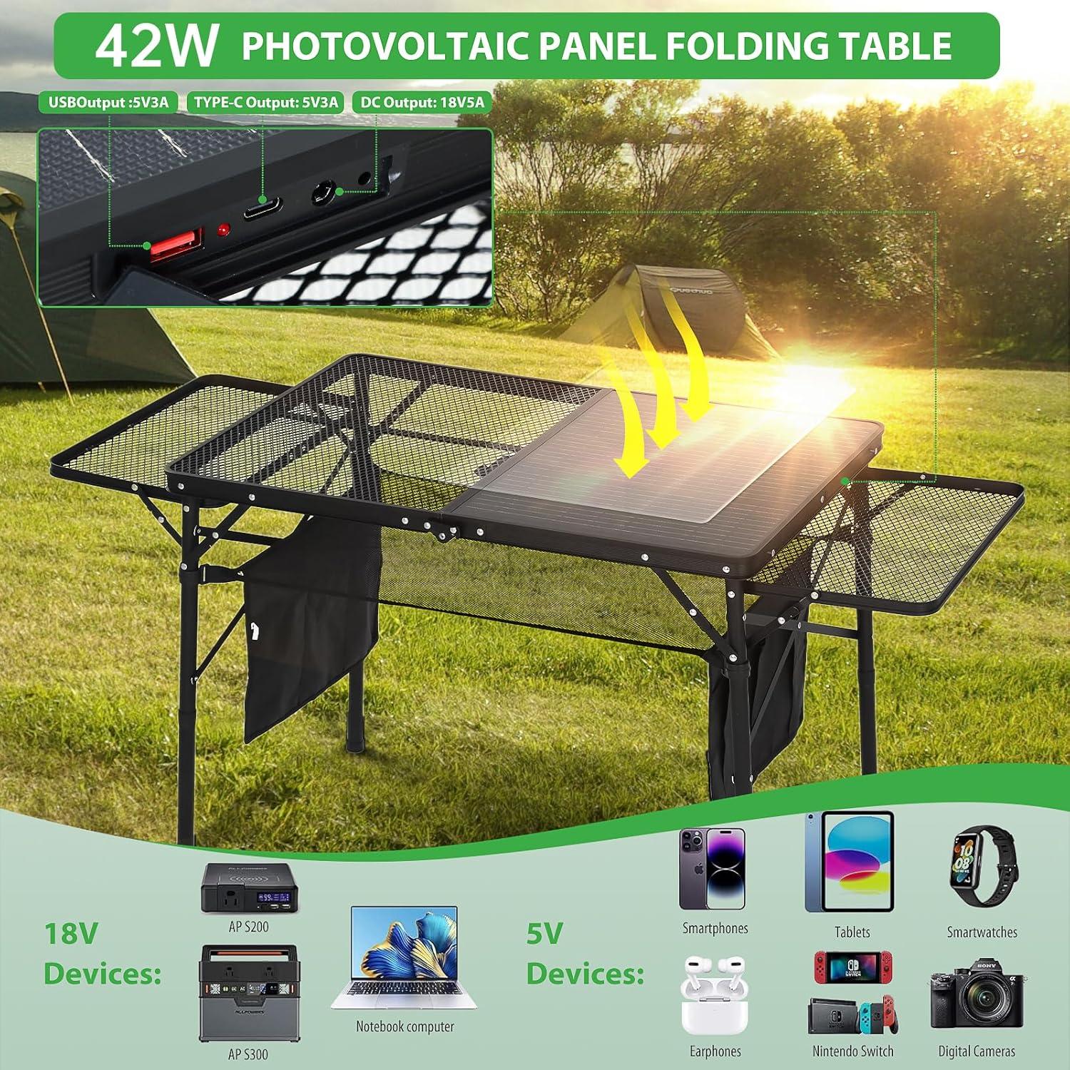 Mesa de Camping Nice C con Panel Solar 45W y Altura Ajustable