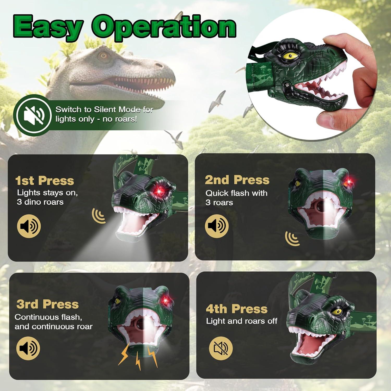 Linterna Frontal LED Dinosaurio EverBrite T-Rex para Niños