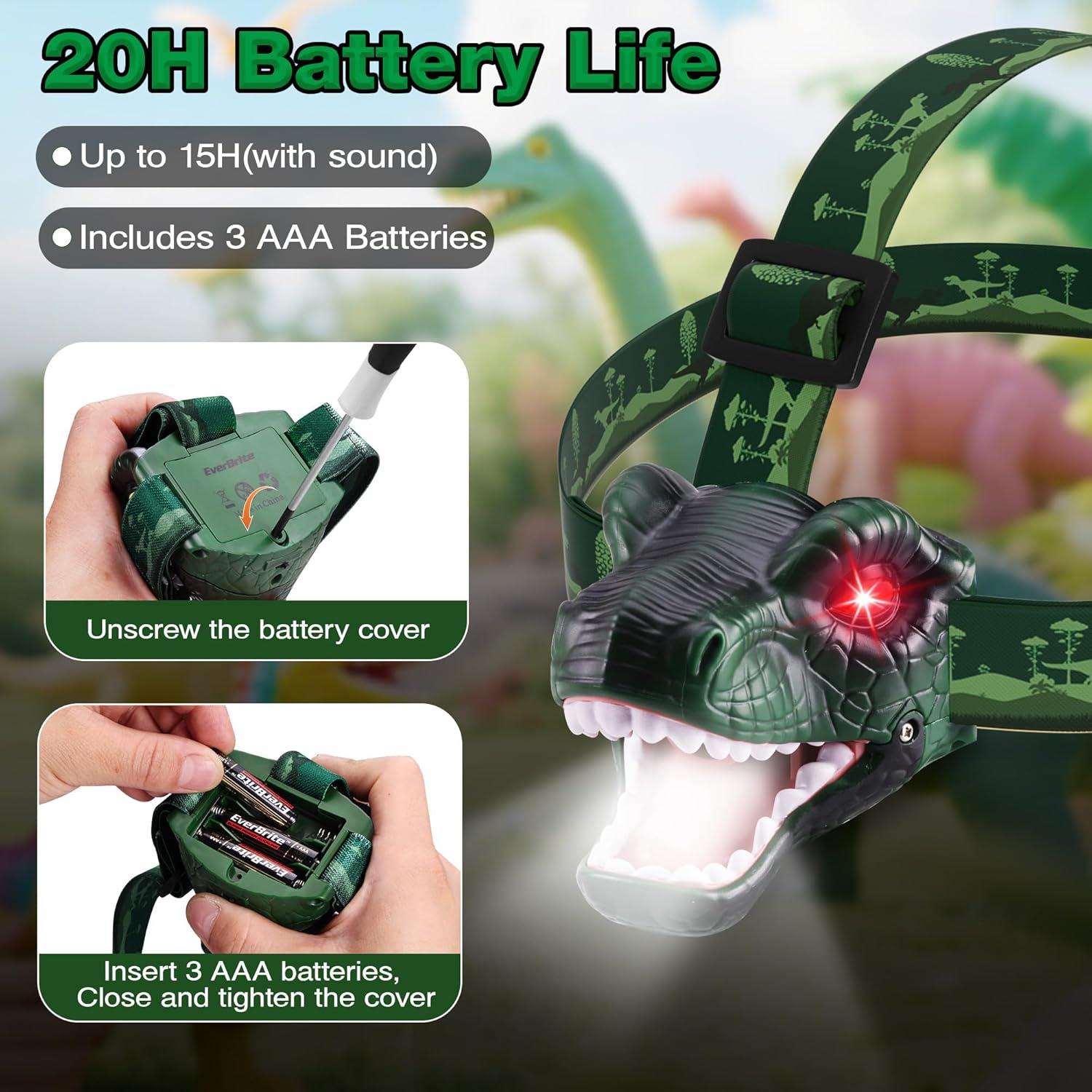 Linterna Frontal LED Dinosaurio EverBrite T-Rex para Niños