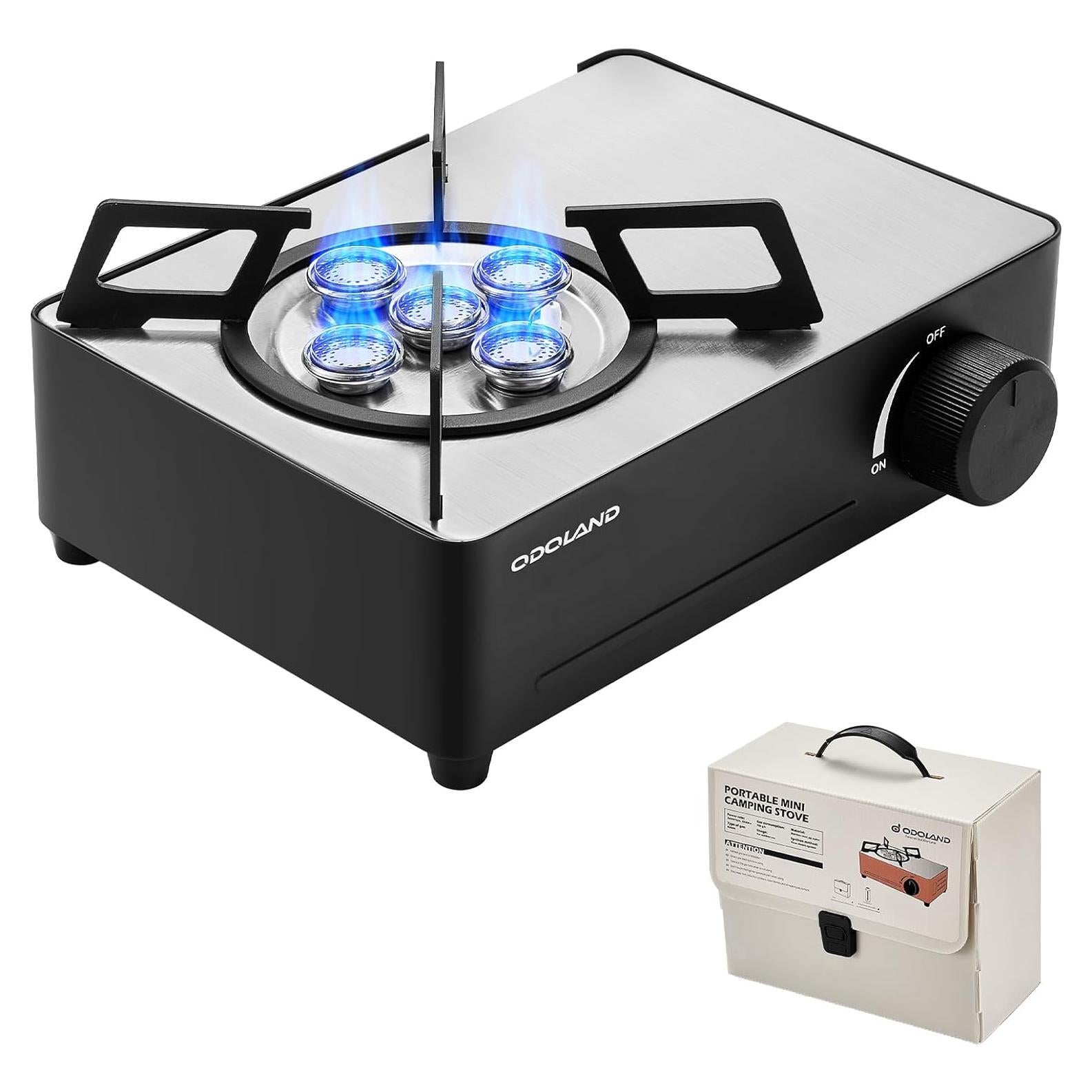 Estufa de Camping Portátil Odoland 7500 BTU Gas Butano Negra