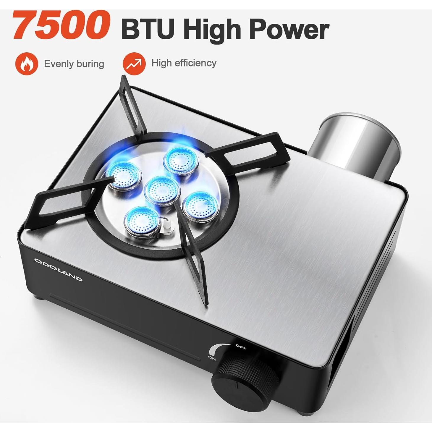 Estufa de Camping Portátil Odoland 7500 BTU Gas Butano Negra