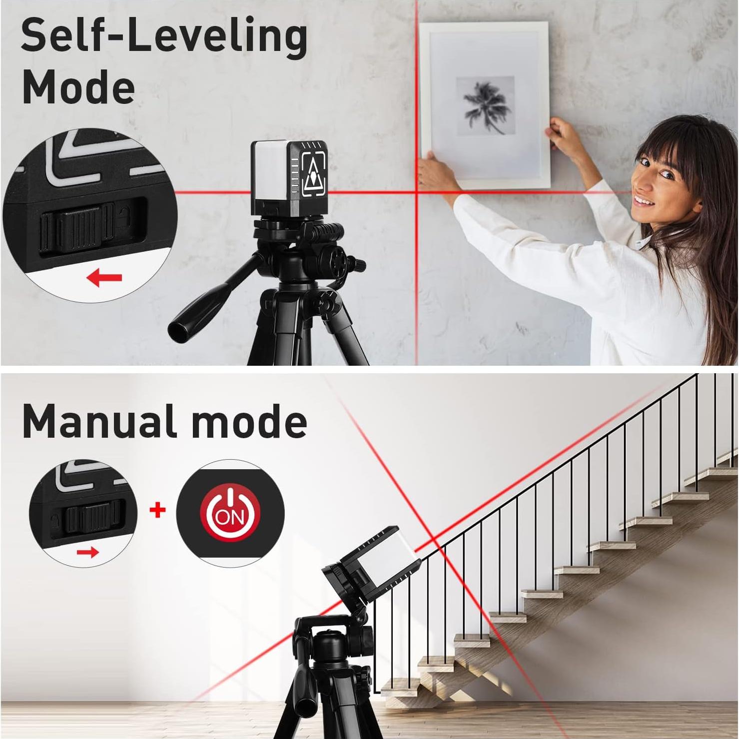 Nivel Láser Autonivelante LEERCHUANG Rojo 360° con Base Magnética