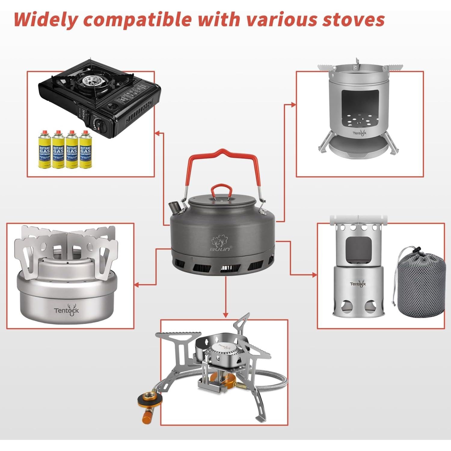 Tetera Camping Tentock 1L/1.6L Aluminio Portátil para Hervir Agua