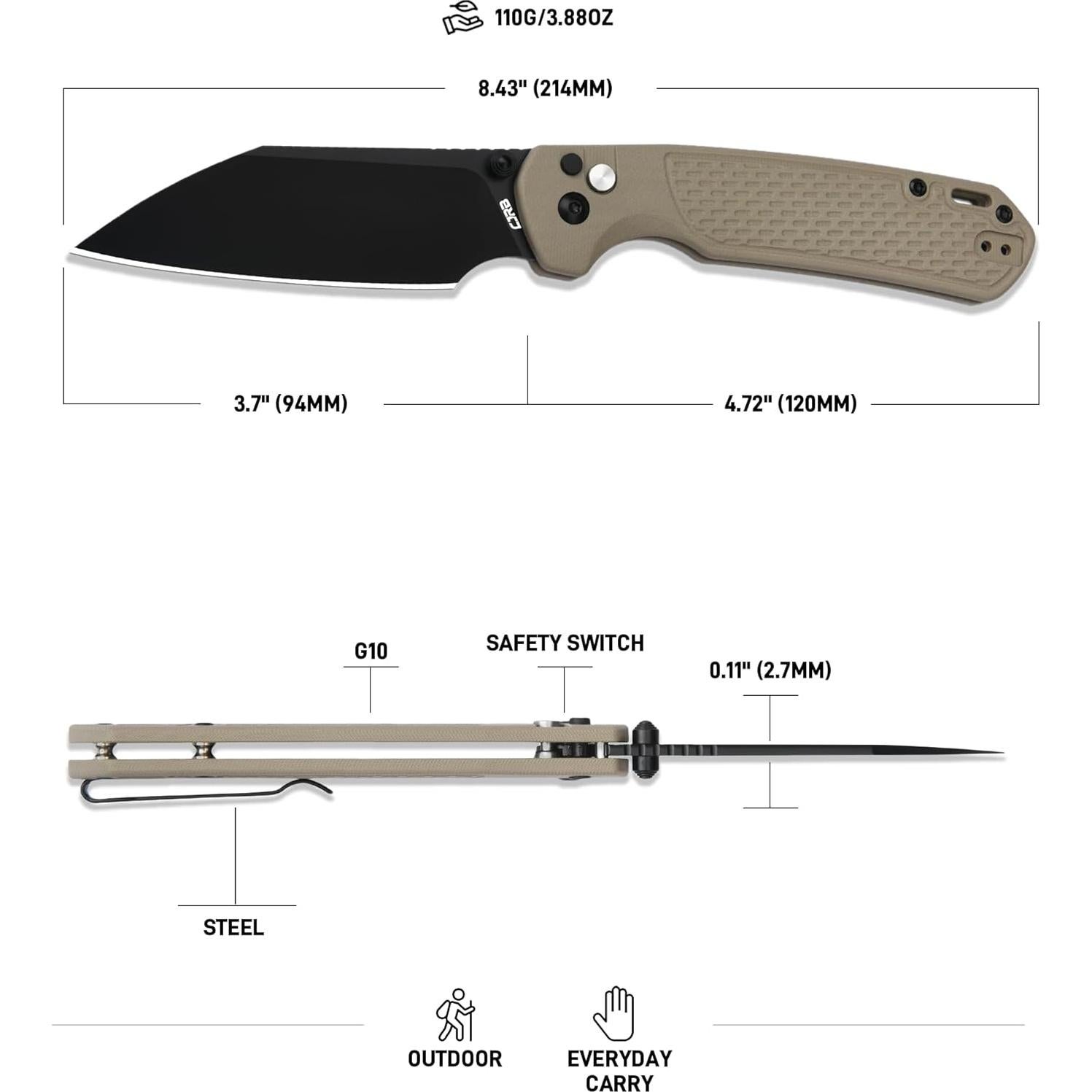 Cuchillo de Bolsillo CJRB J1945L Grande Pyrite-Light 9.4 cm