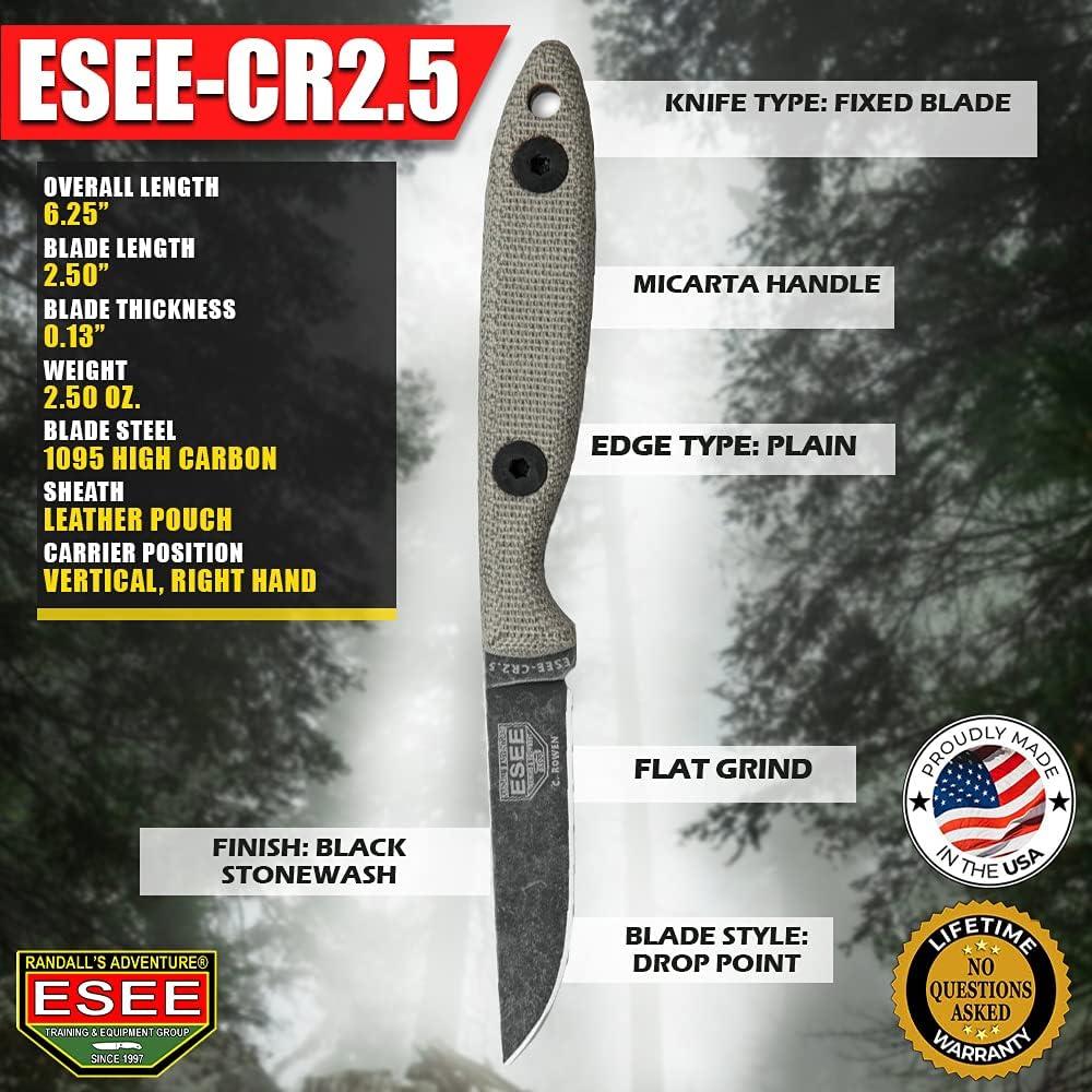 Cuchillo de Caza ESEE CR2.5 con Funda de Cuero Óxido Negro