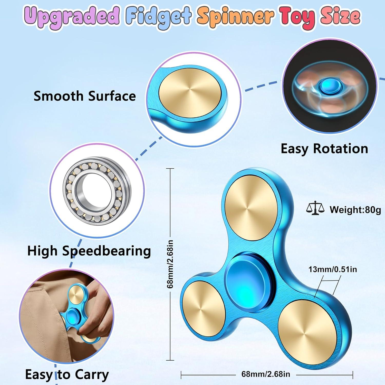 Fidget Spinner ATESSON Metal Azul, Acero Inoxidable, 10.2 cm