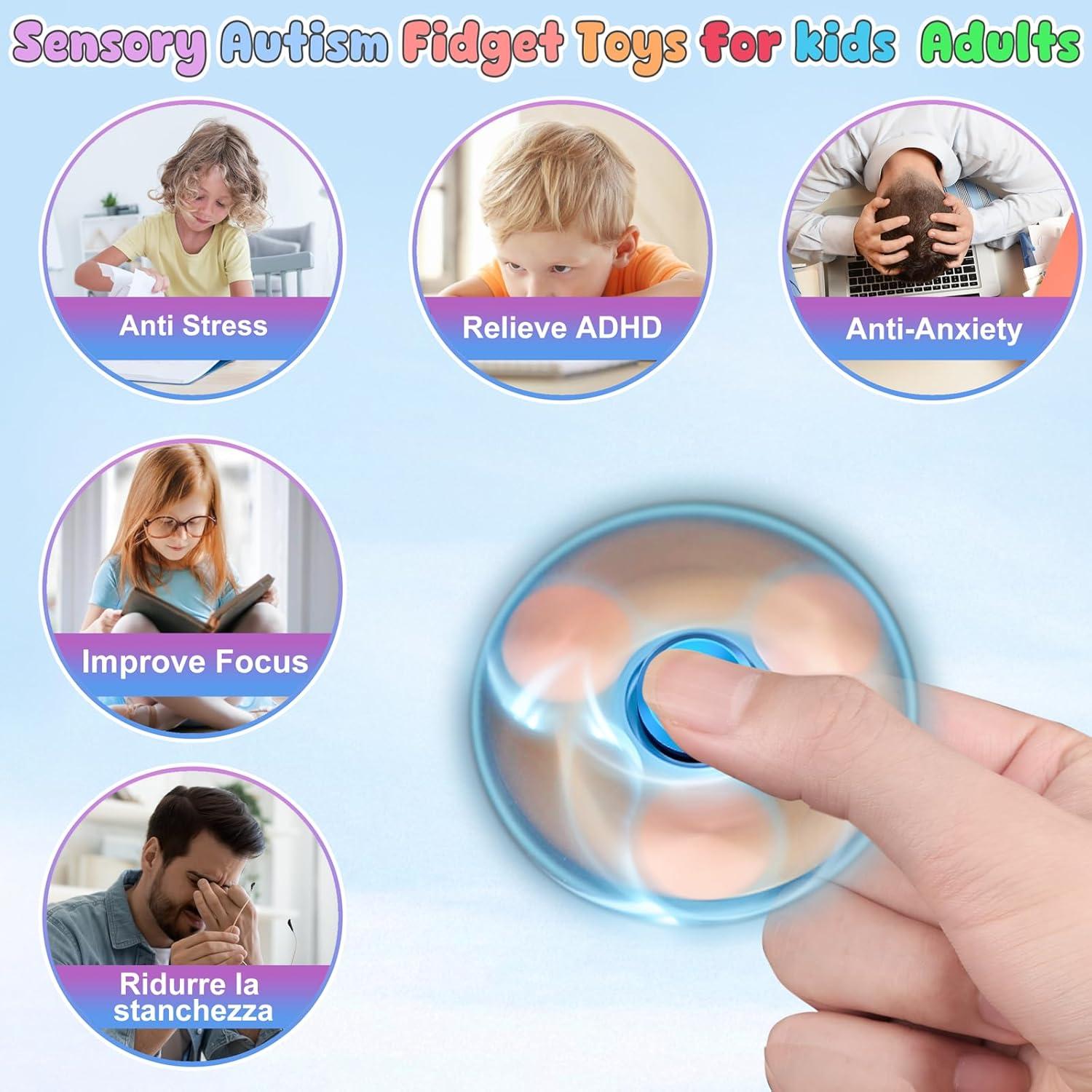 Fidget Spinner ATESSON Metal Azul, Acero Inoxidable, 10.2 cm