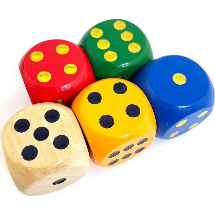 Set de 5 Dados de Madera SmartDealsPro 3 cm Colores Aleatorios