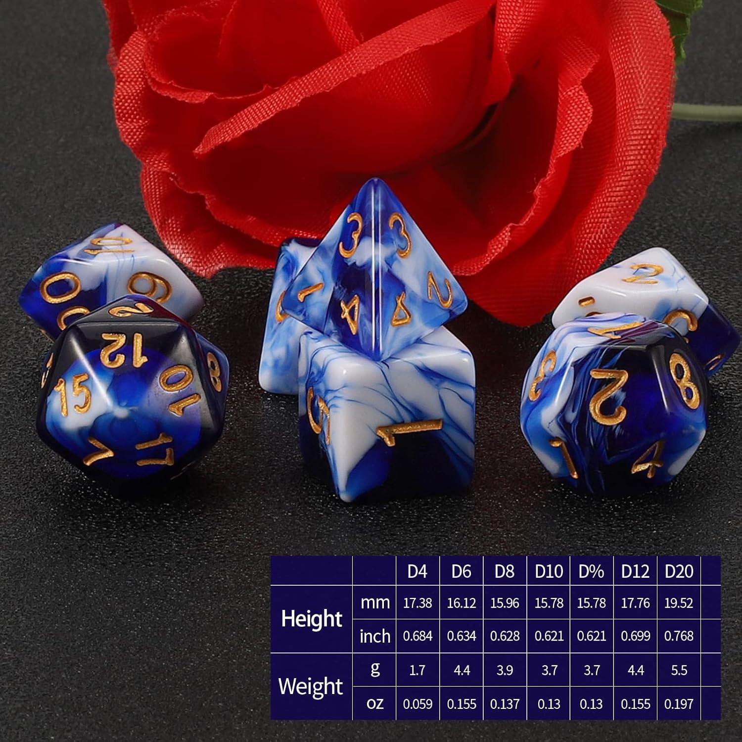 Dados Poliedricos QMAY 7 Piezas Azul y Blanco para D&D