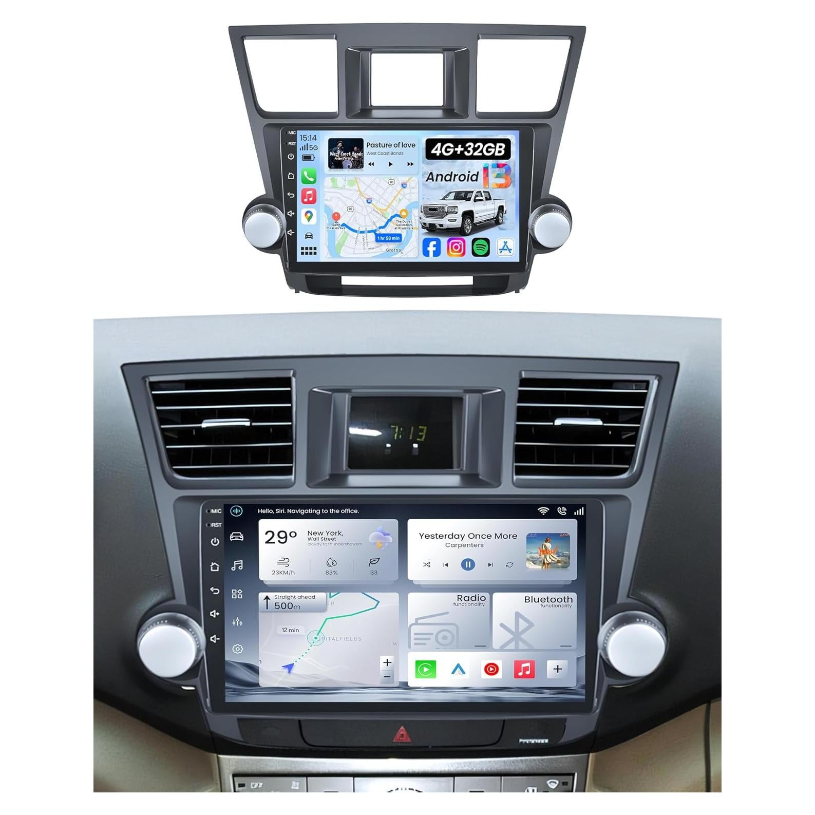 Estéreo Android 10" Jufodrca para Toyota Highlander 2008-2013