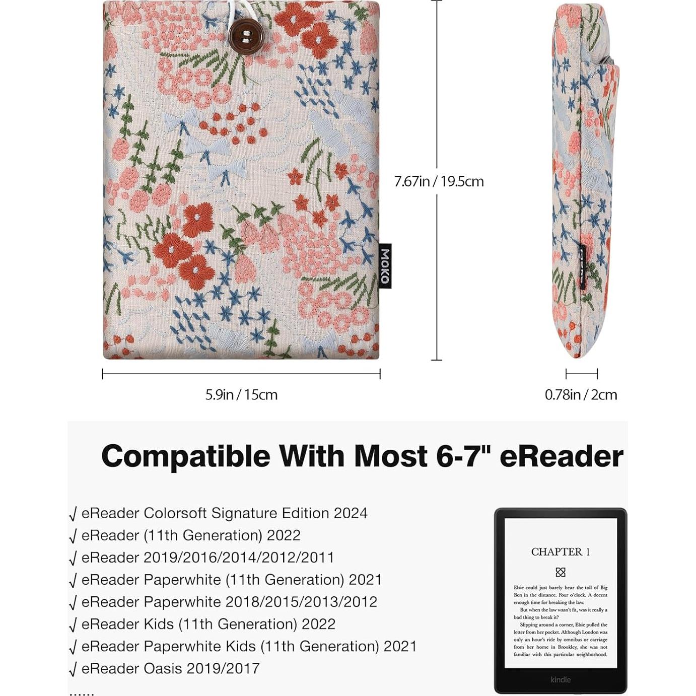 Funda Acolchada MoKo para eReader 6-7" Floral Beige