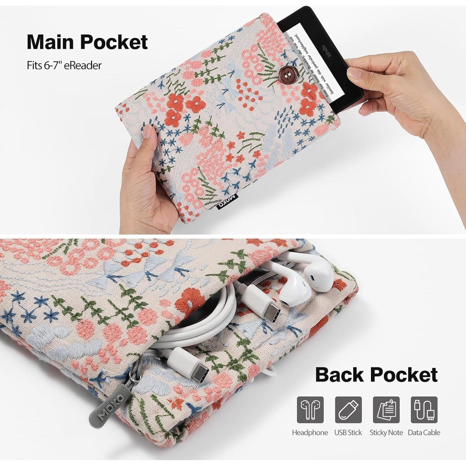 Funda Acolchada MoKo para eReader 6-7" Floral Beige