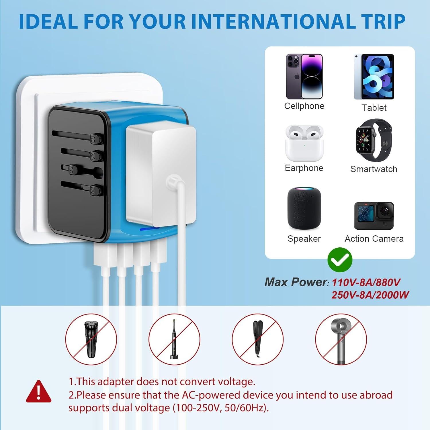 Adaptador de Viaje Universal 5 en 1 Shenzhen Ouli Azul