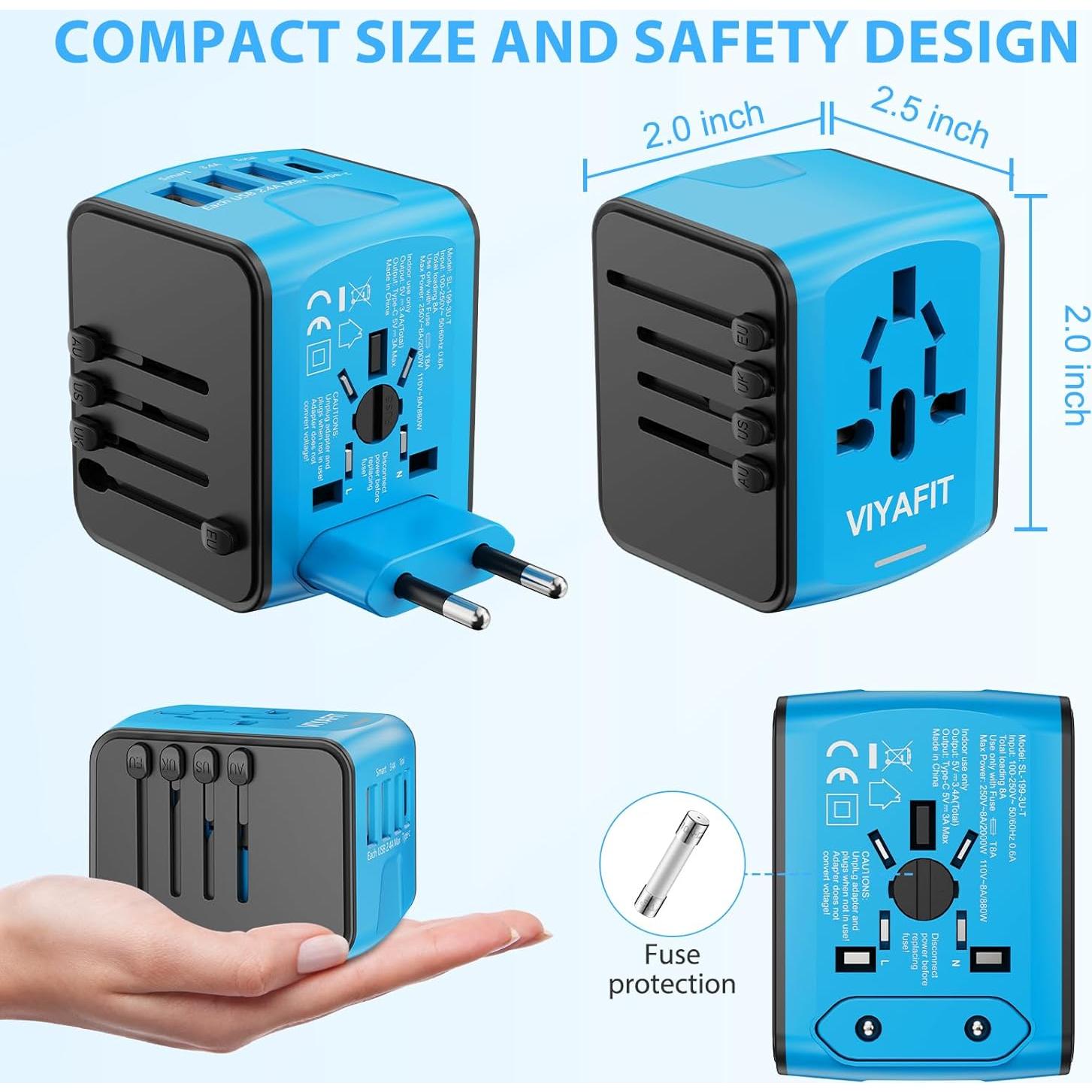 Adaptador de Viaje Universal 5 en 1 Shenzhen Ouli Azul