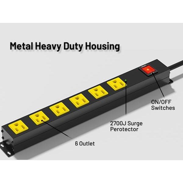 Regleta de Poder OKCHILD 6 Salidas 1.83m Metal 2700J 15A