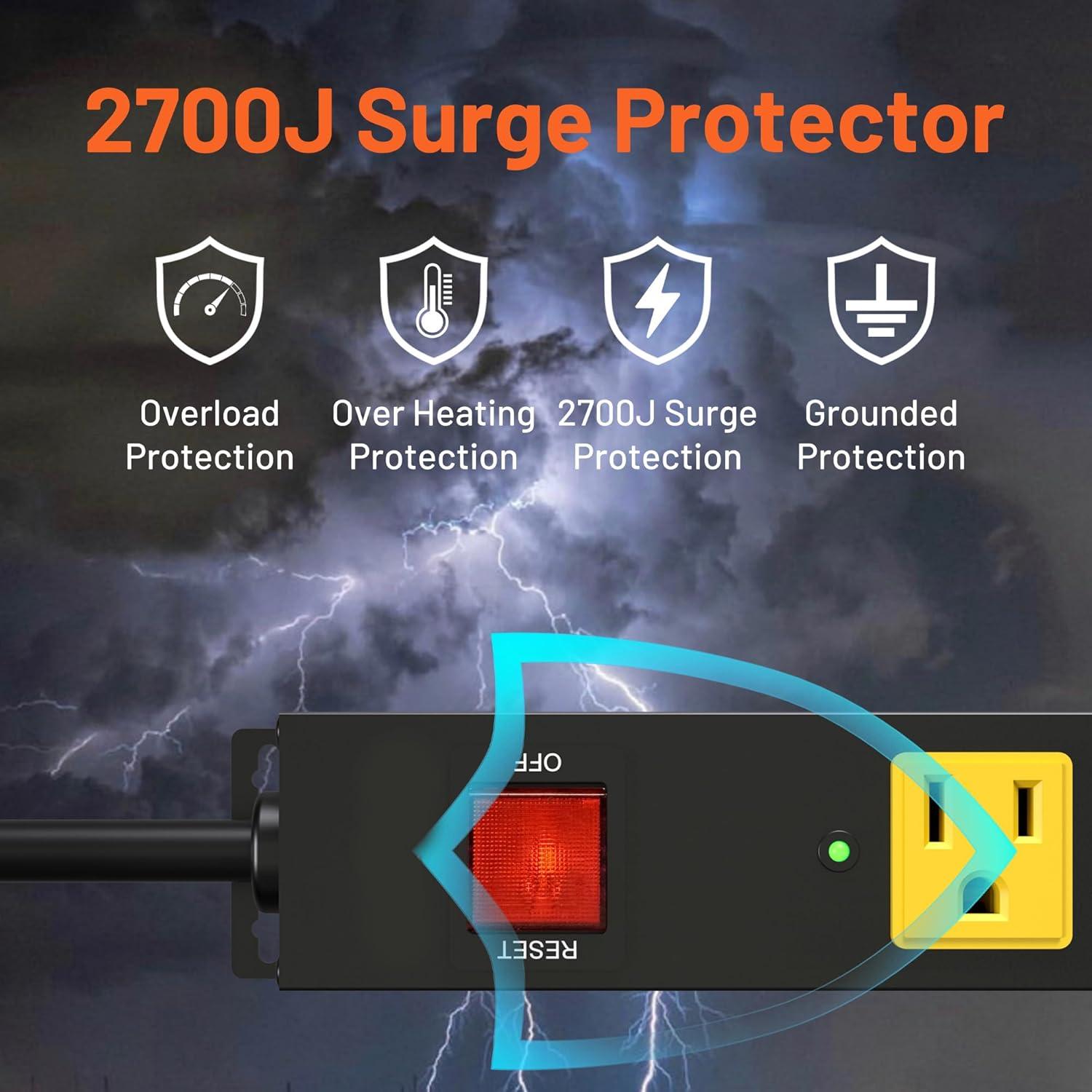 Regleta de Poder OKCHILD 6 Salidas 1.83m Metal 2700J 15A