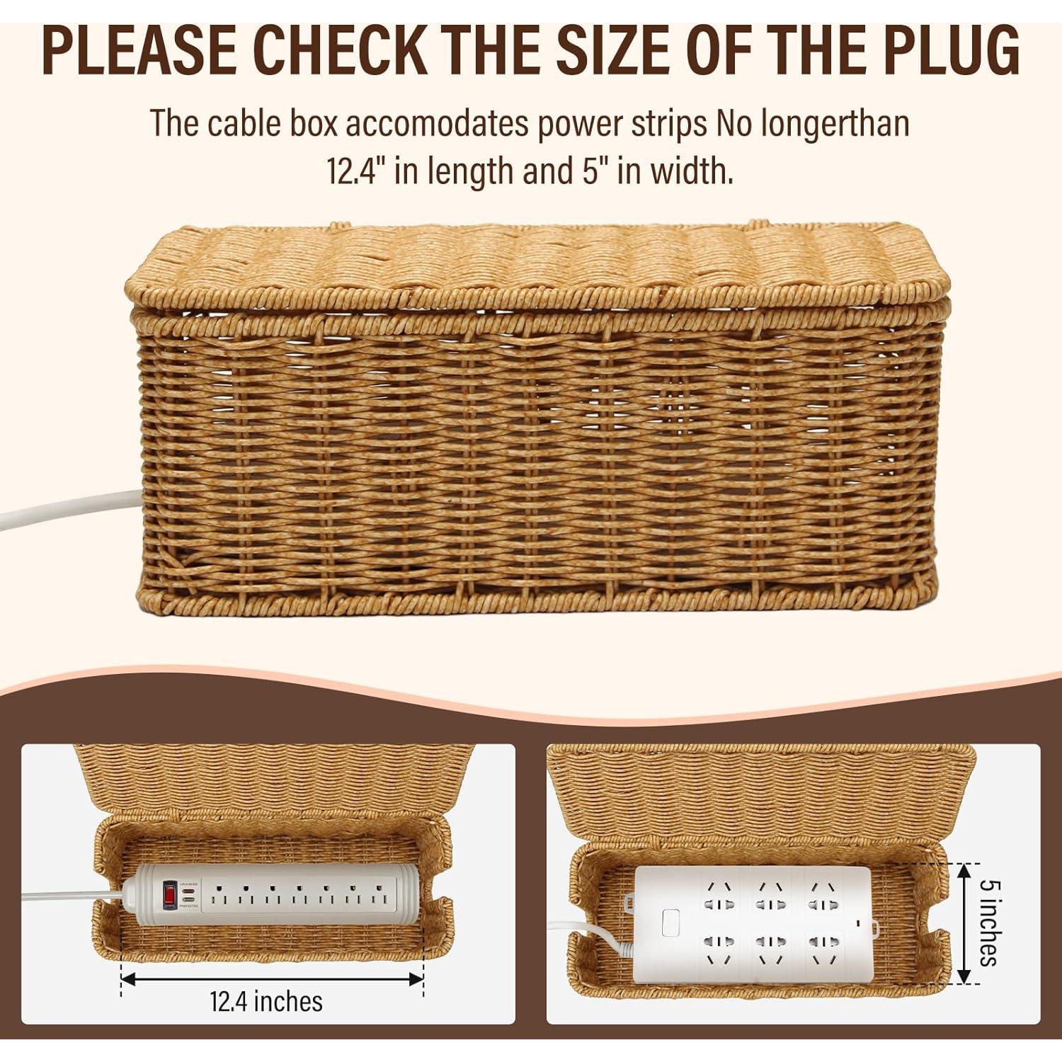 Caja Organizadora de Cables DOVORSY 2 Piezas Rattan 33x13x13cm