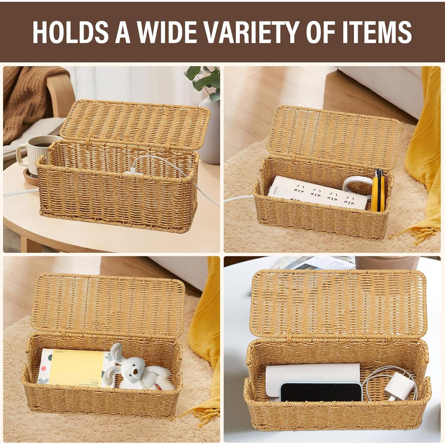 Caja Organizadora de Cables DOVORSY 2 Piezas Rattan 33x13x13cm