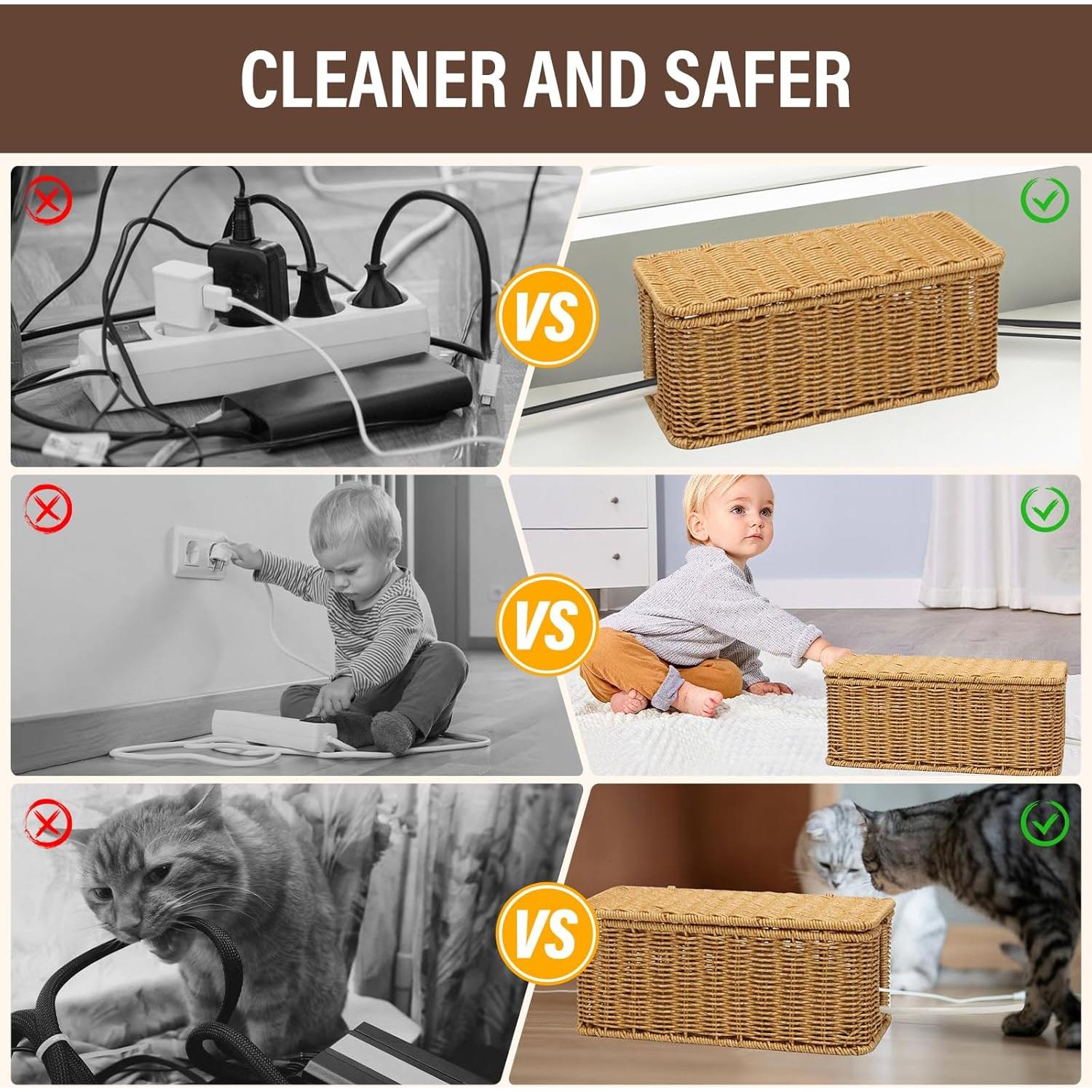 Caja Organizadora de Cables DOVORSY 2 Piezas Rattan 33x13x13cm