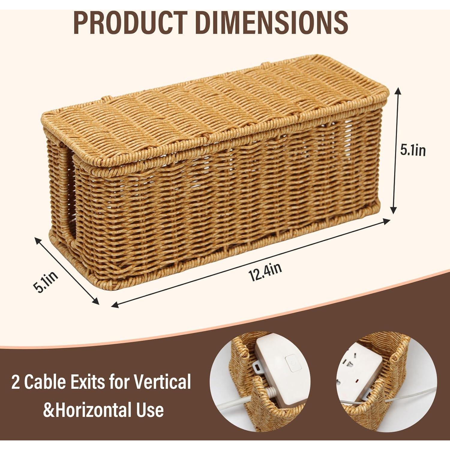 Caja Organizadora de Cables DOVORSY 2 Piezas Rattan 33x13x13cm