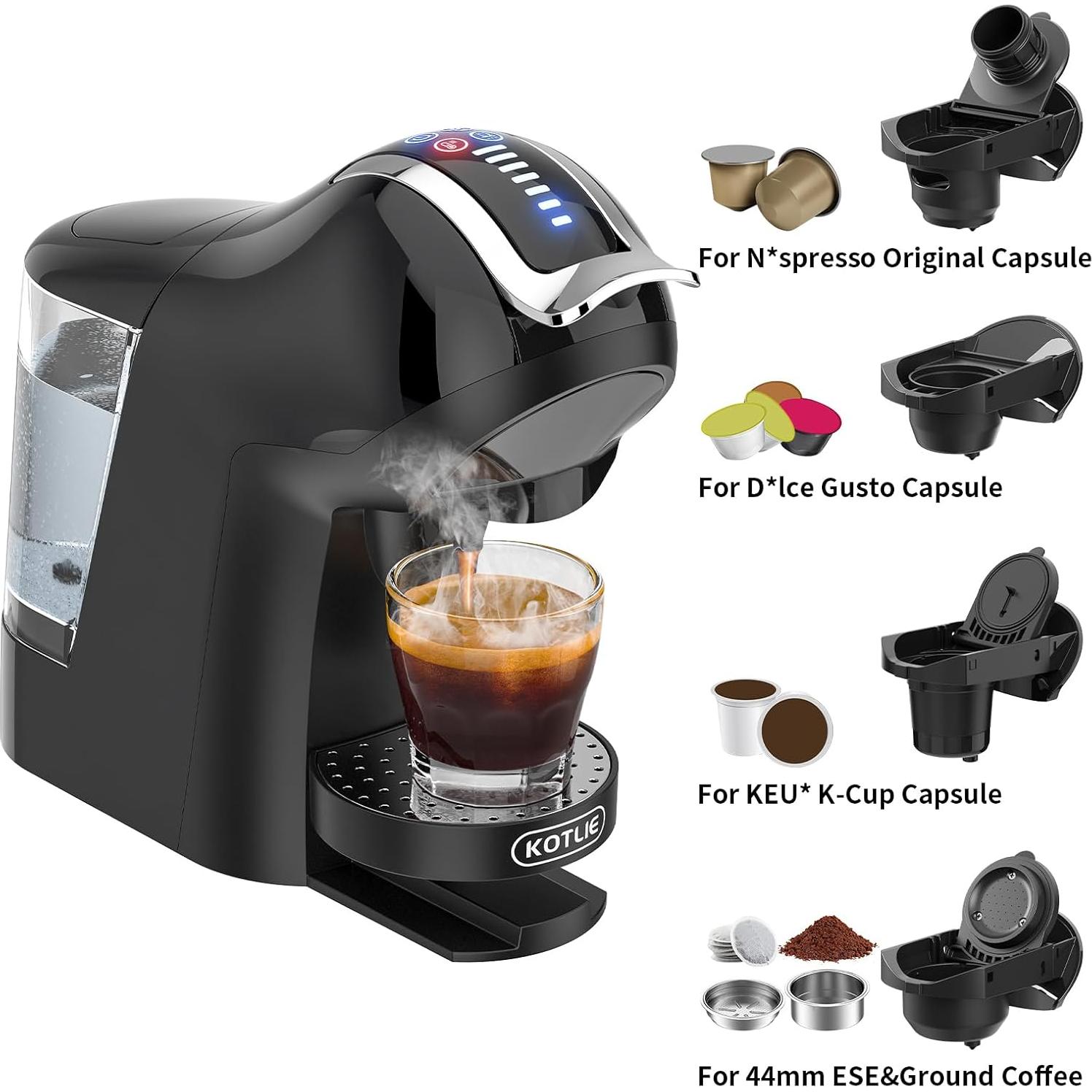 KOTLIE Máquina de Café Espresso EM-308A 5en1 19Bar Negra