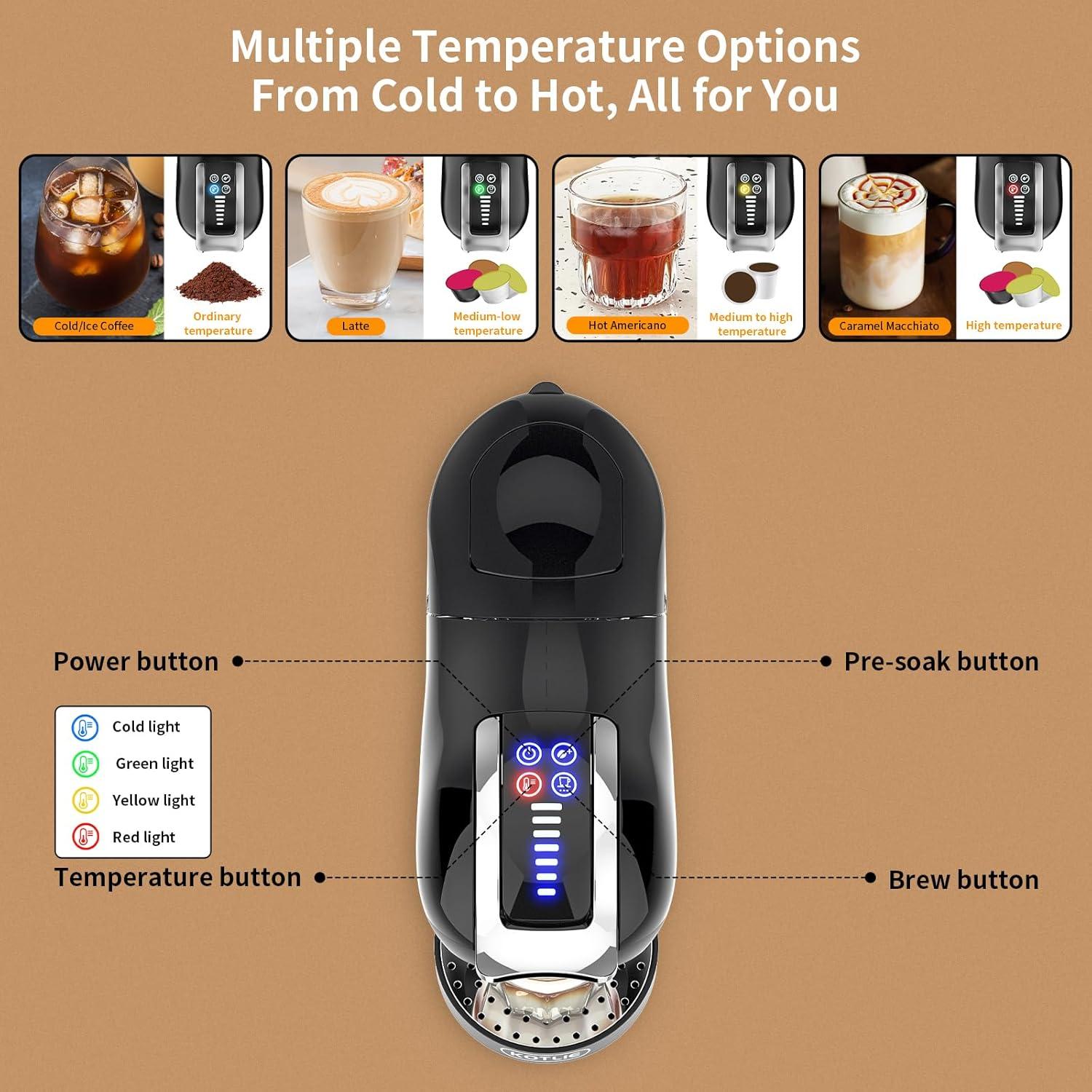 KOTLIE Máquina de Café Espresso EM-308A 5en1 19Bar Negra