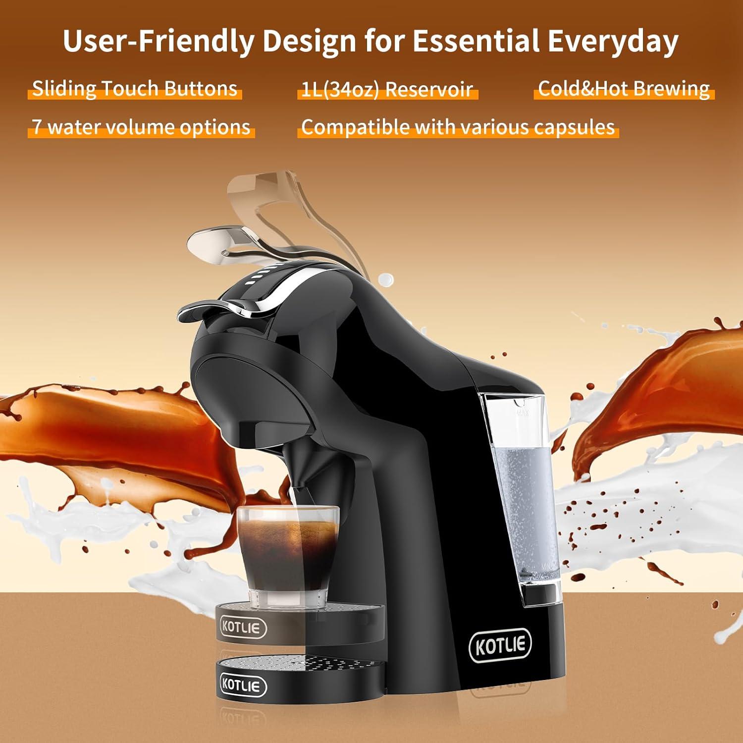 KOTLIE Máquina de Café Espresso EM-308A 5en1 19Bar Negra