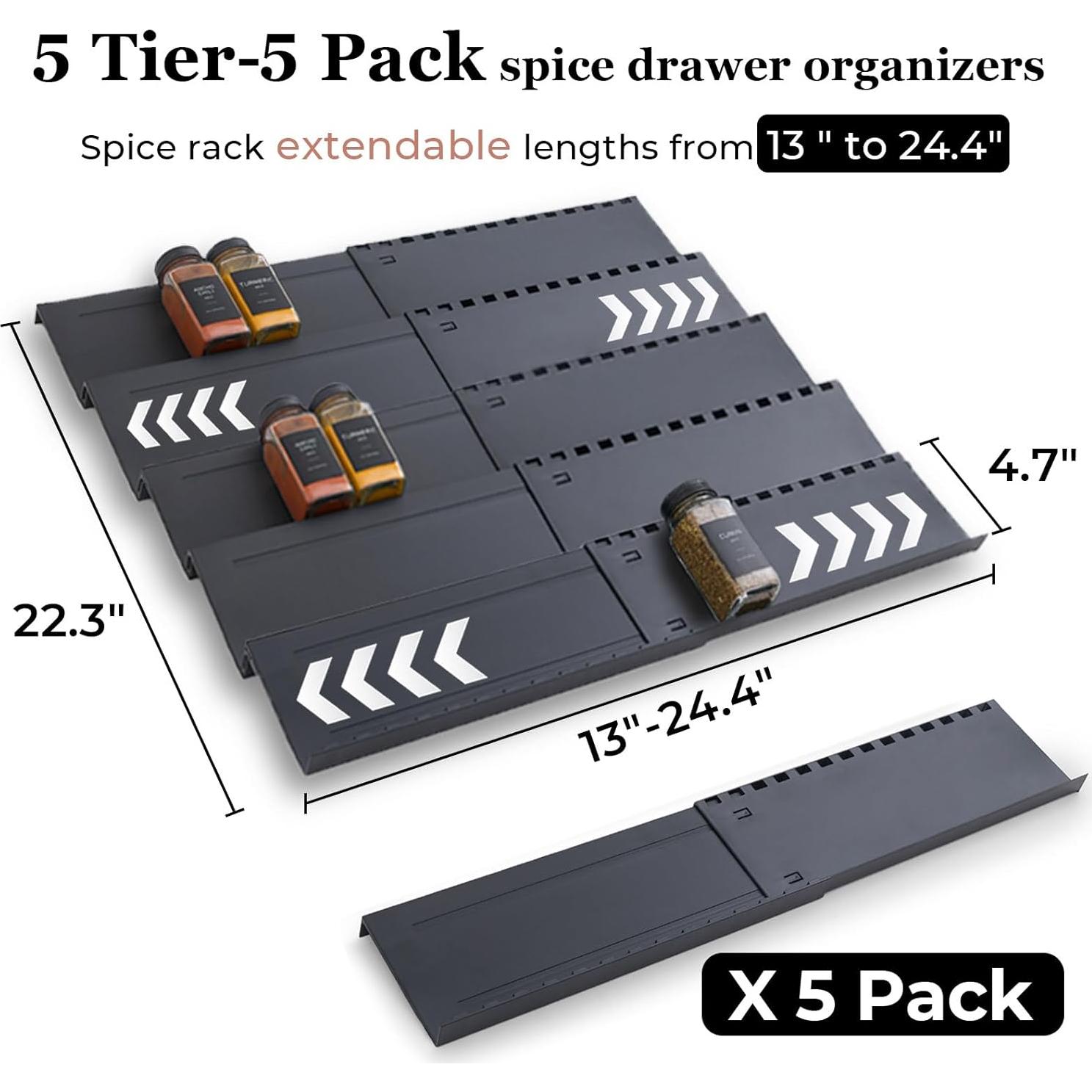 Organizador de Cajones de Especias Homhut, 5 Niveles Expandible 33-62 cm