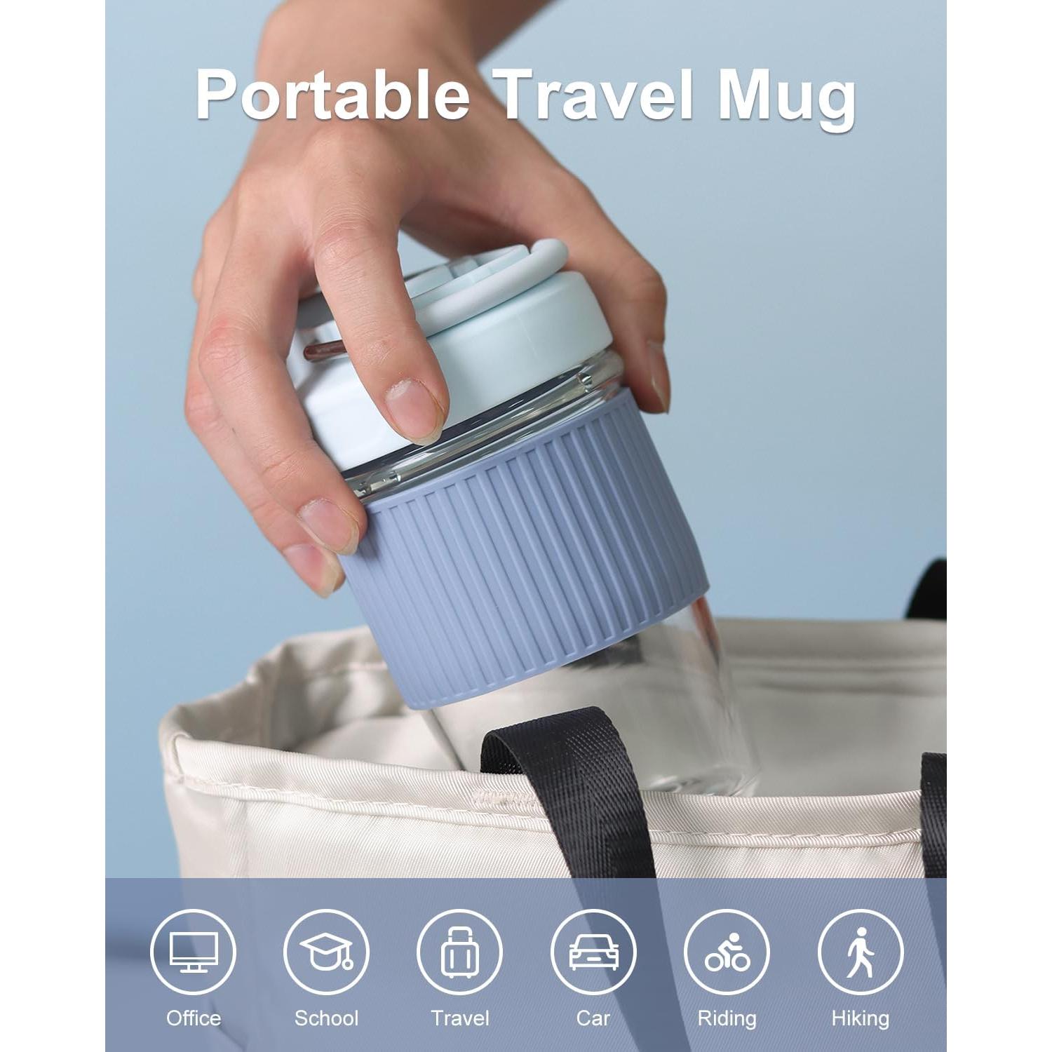 Taza de Vidrio Reutilizable Sivaphe 12 oz Azul a Prueba de Fugas