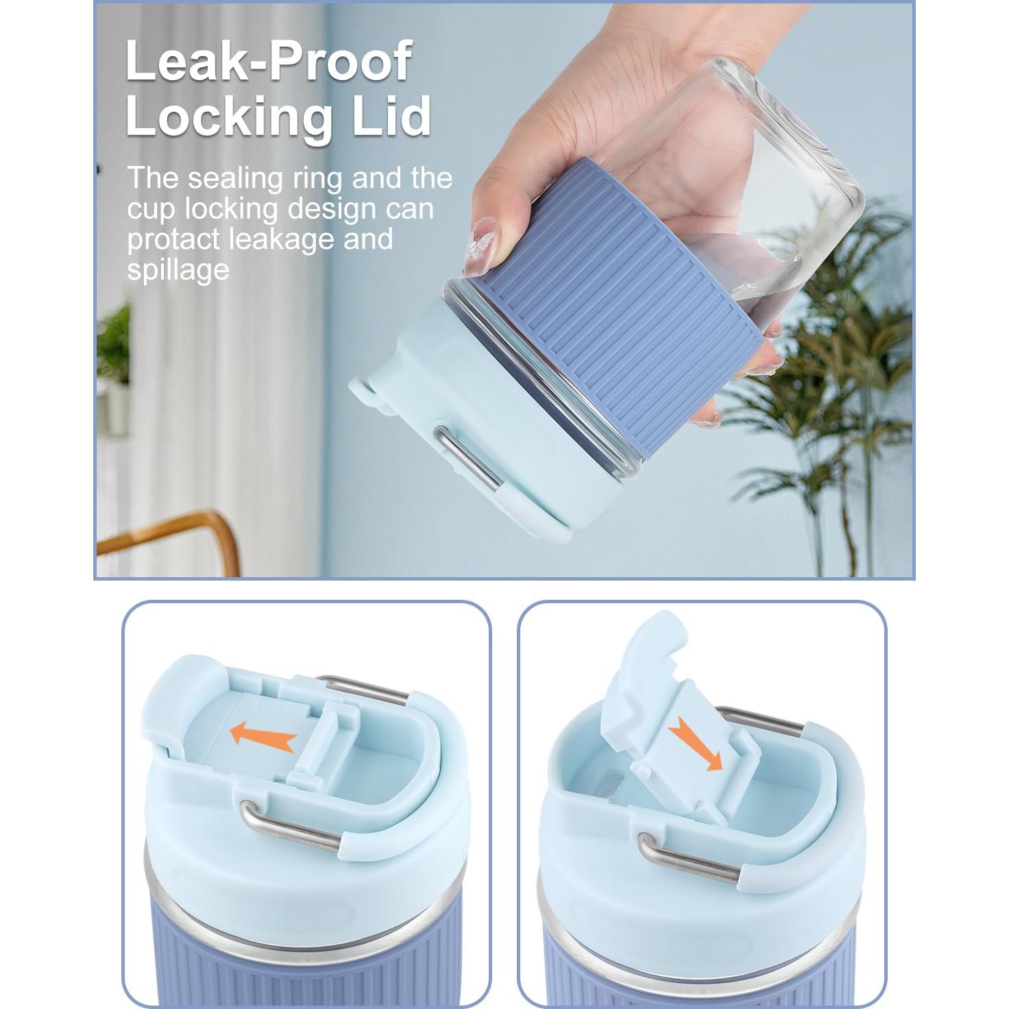 Taza de Vidrio Reutilizable Sivaphe 12 oz Azul a Prueba de Fugas