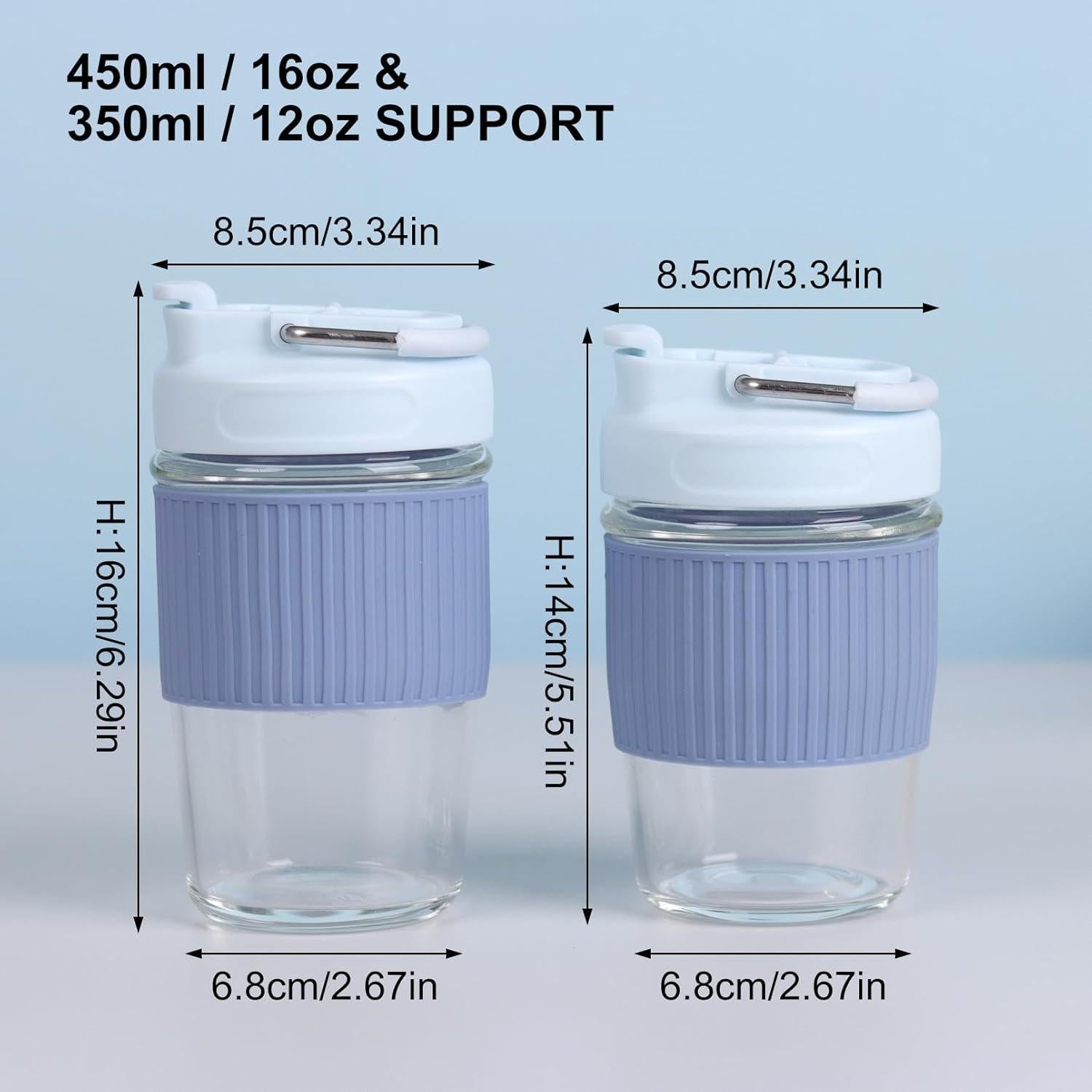 Taza de Vidrio Reutilizable Sivaphe 12 oz Azul a Prueba de Fugas